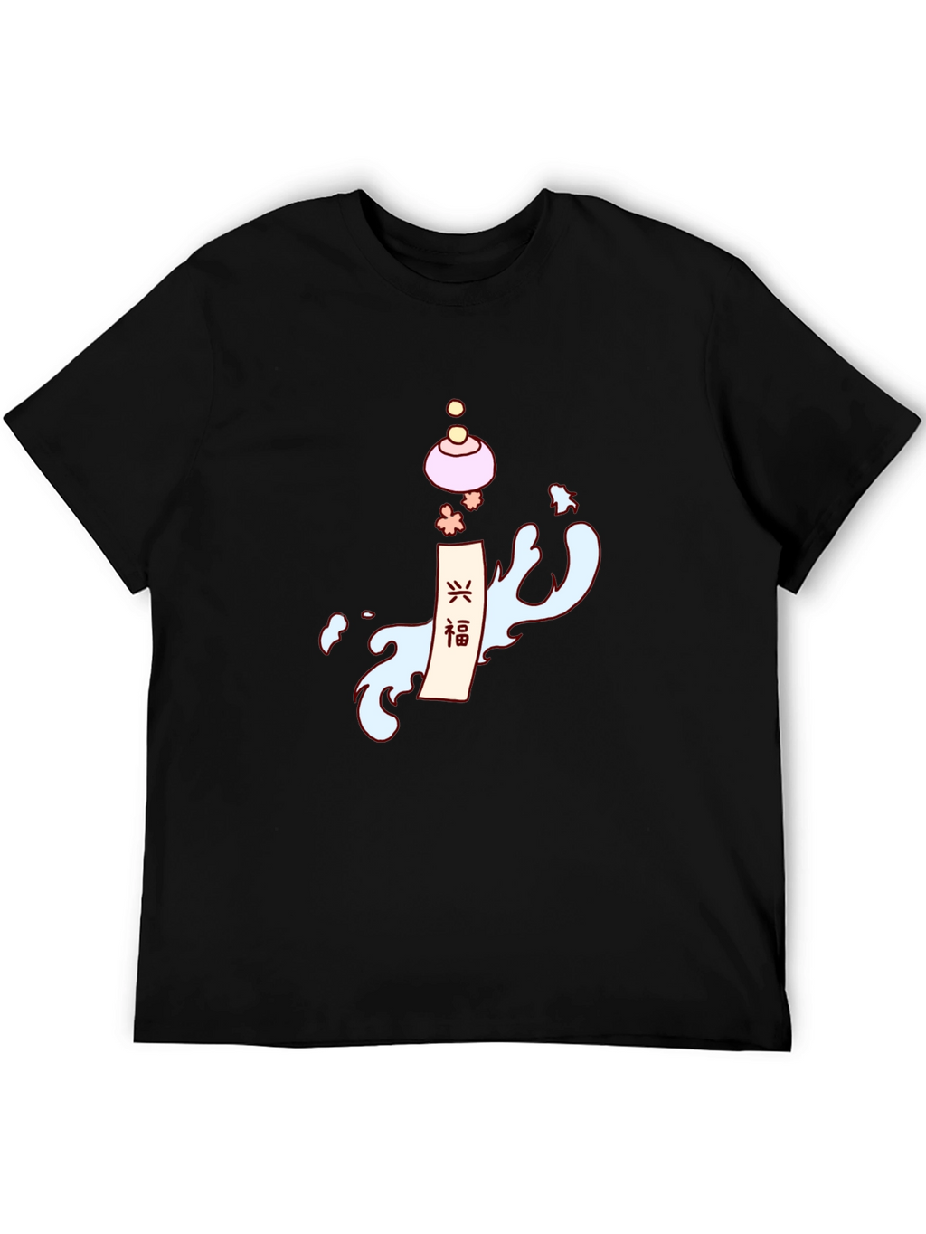 Mens Black T-Shirt with Asian-Inspired Graphic