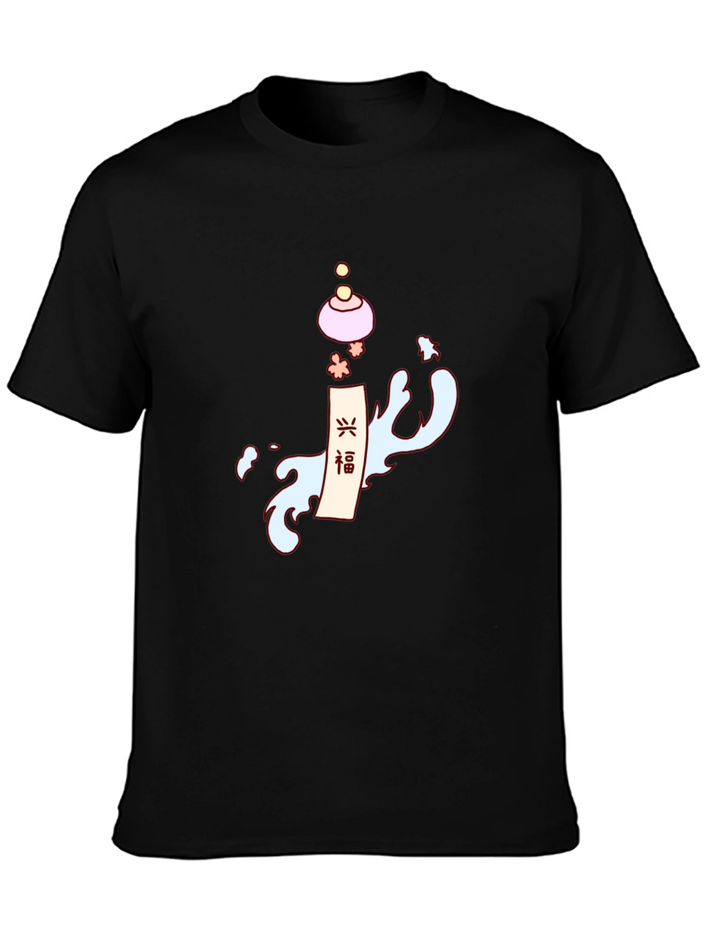 Mens Black T-Shirt with Asian-Inspired Graphic