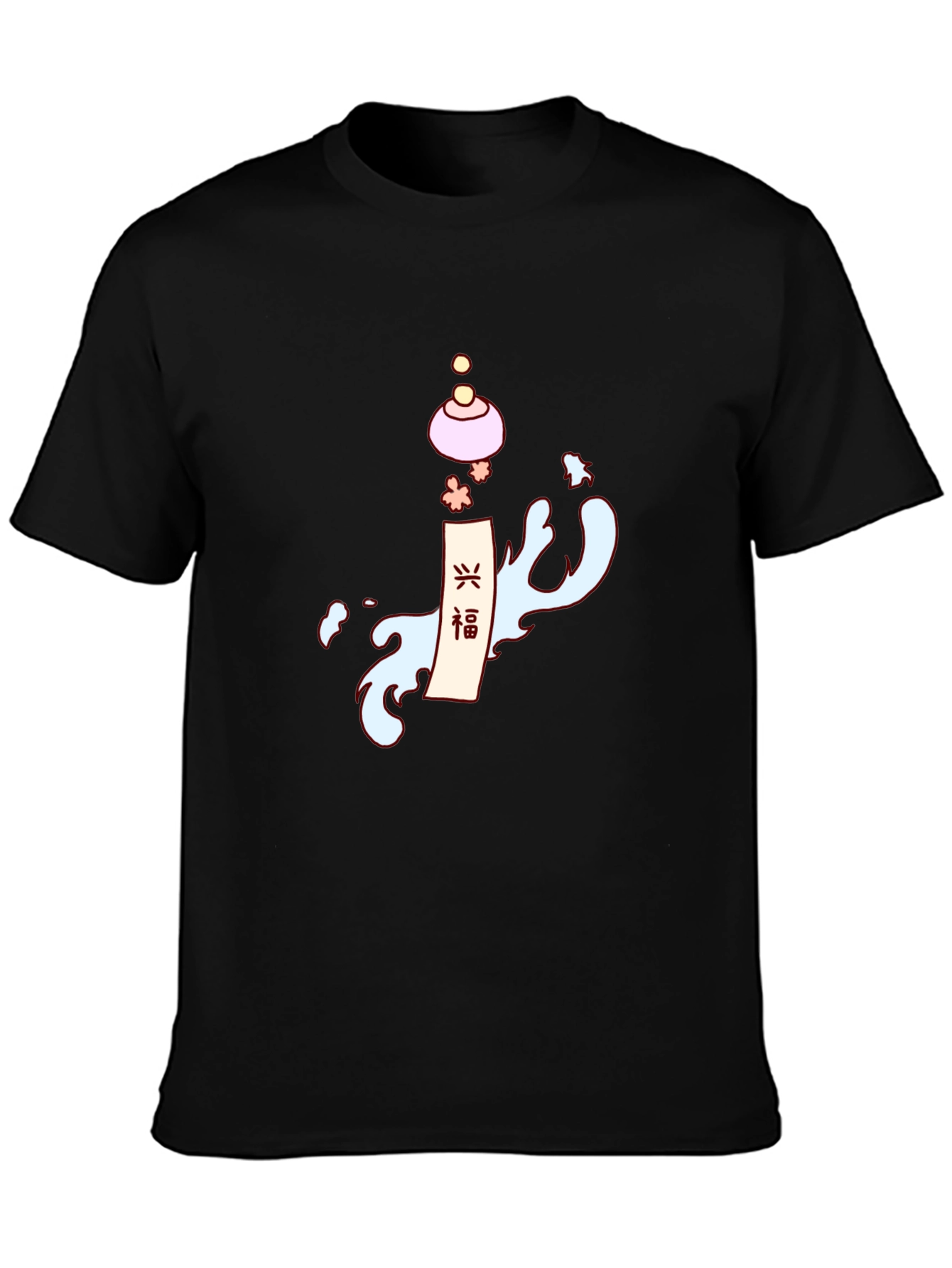 Mens Black T-Shirt with Asian-Inspired Graphic