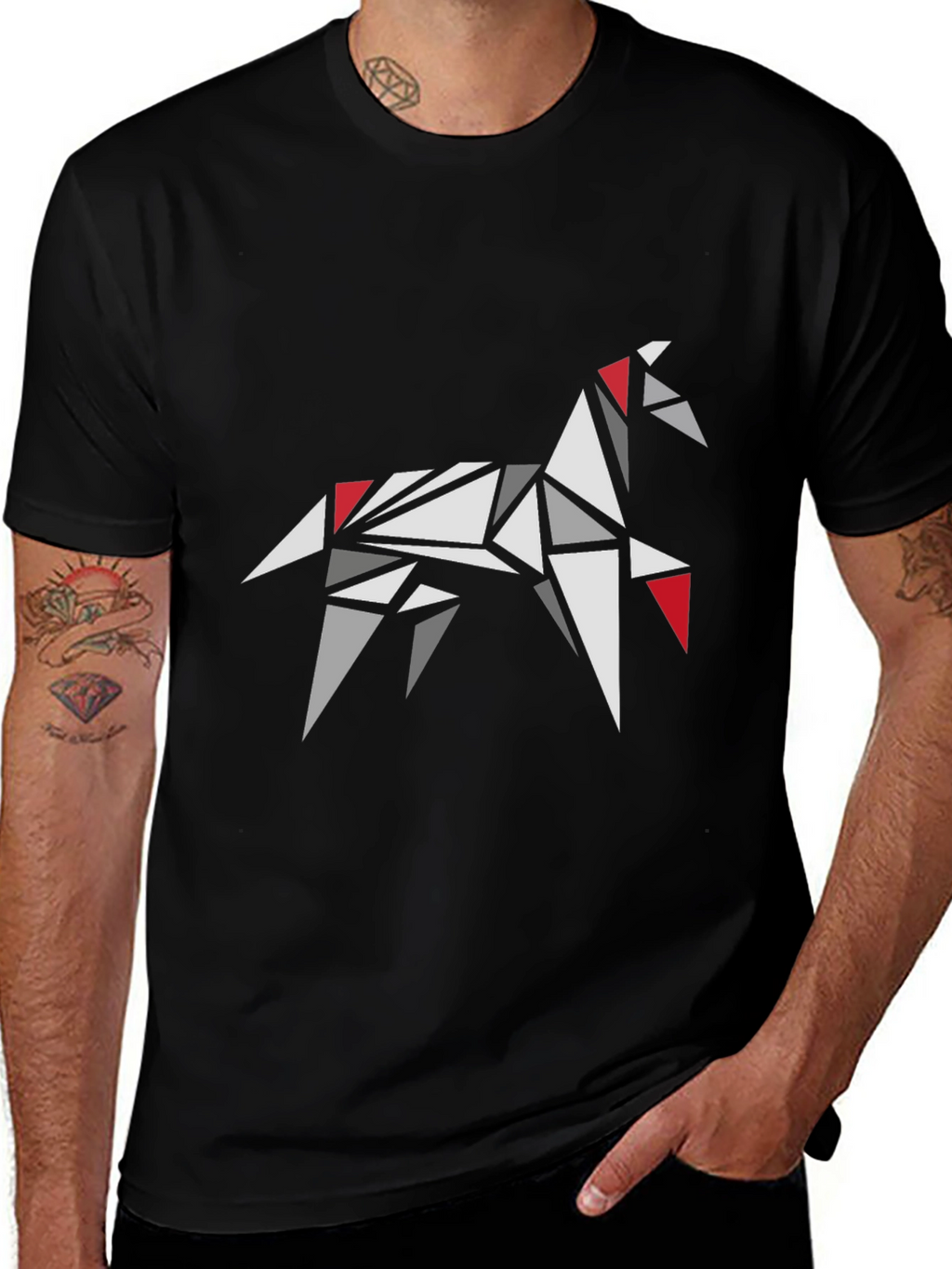 Geometric Horse Graphic Tee - Modern Casual Style