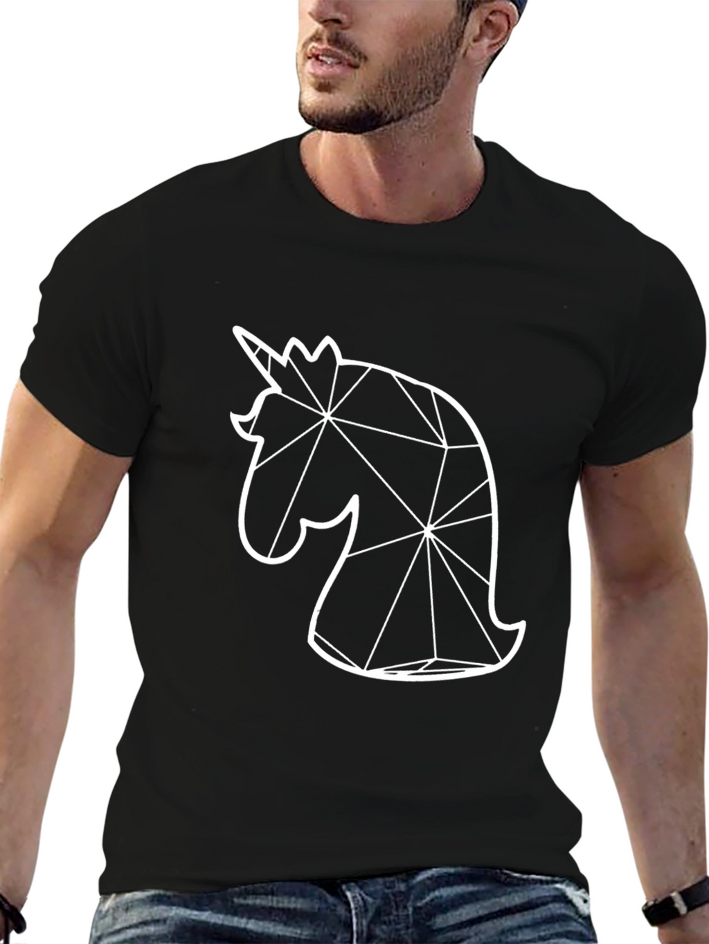 Geometric Unicorn Graphic Tee - Black