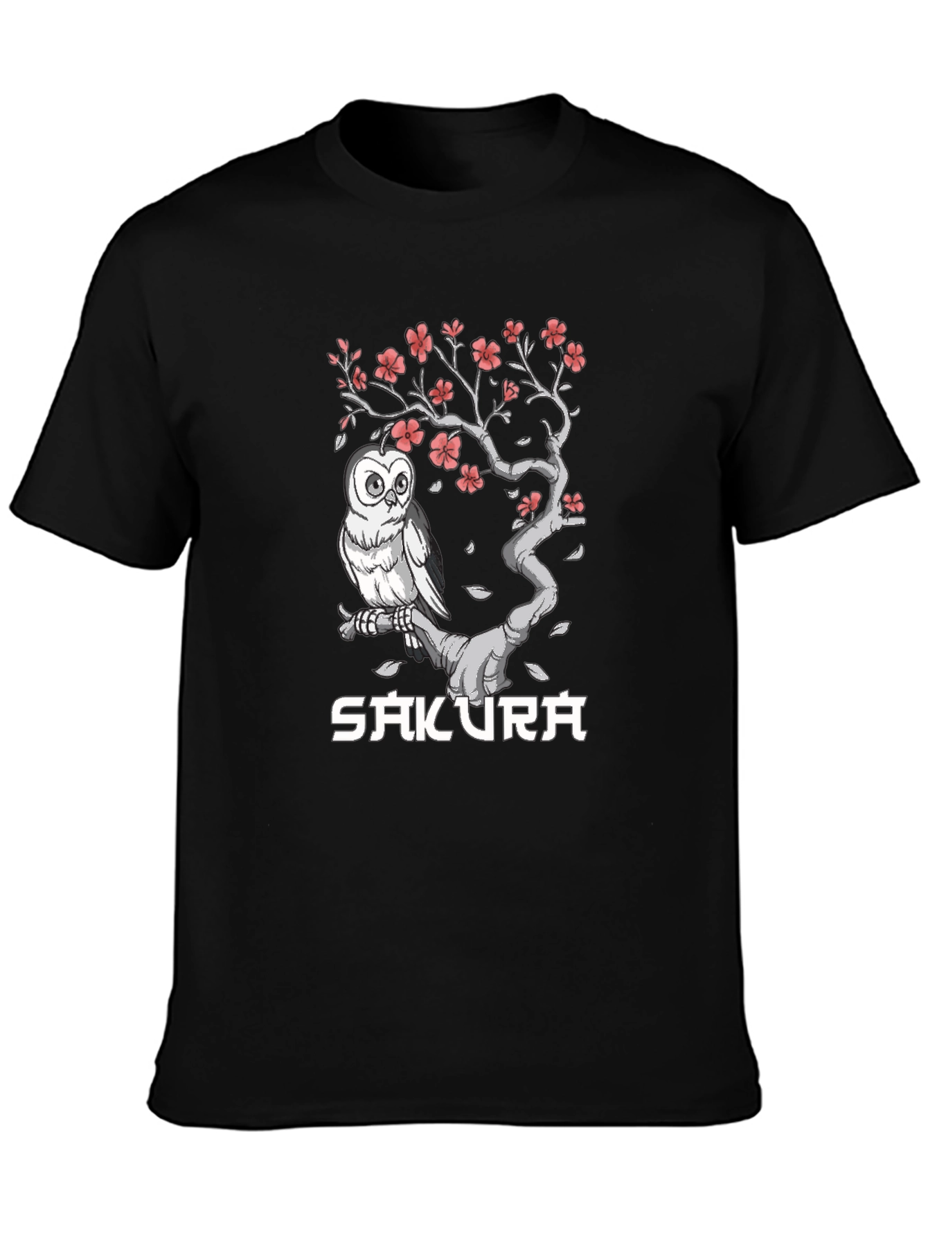 Sakura Owl Graphic Tee - Unisex Black T-Shirt