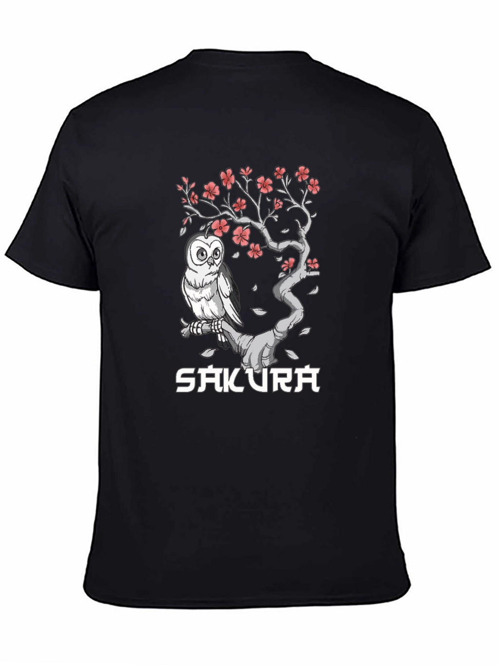 Sakura Owl Graphic Tee - Unisex Black T-Shirt