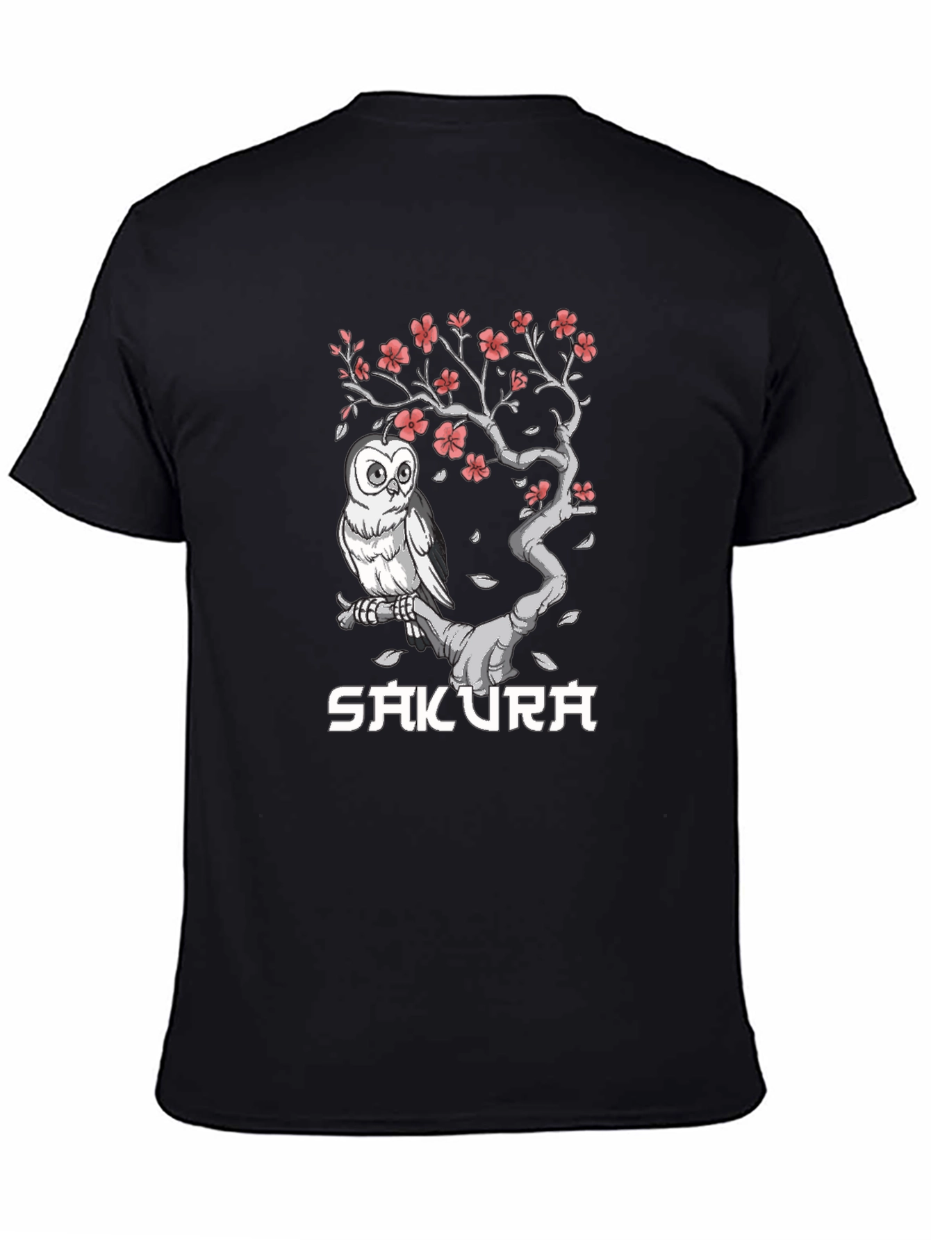 Sakura Owl Graphic Tee - Unisex Black T-Shirt