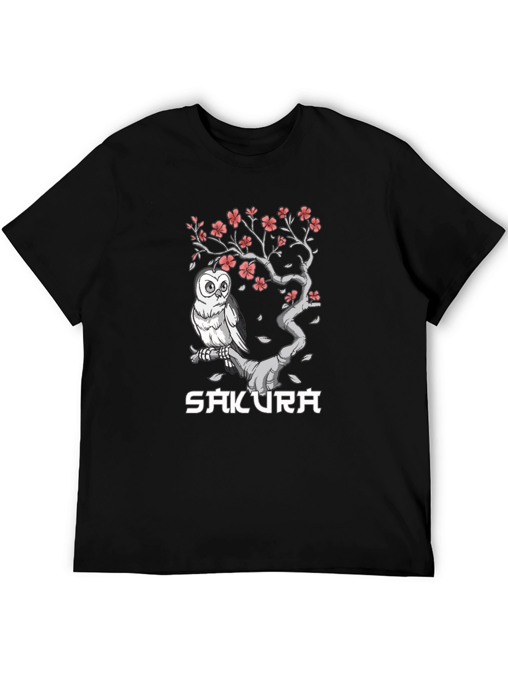 Sakura Owl Graphic Tee - Unisex Black T-Shirt
