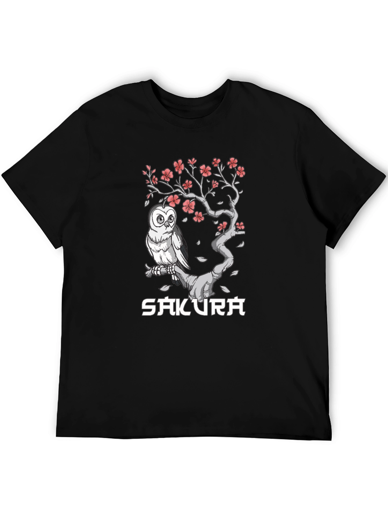 Sakura Owl Graphic Tee - Unisex Black T-Shirt