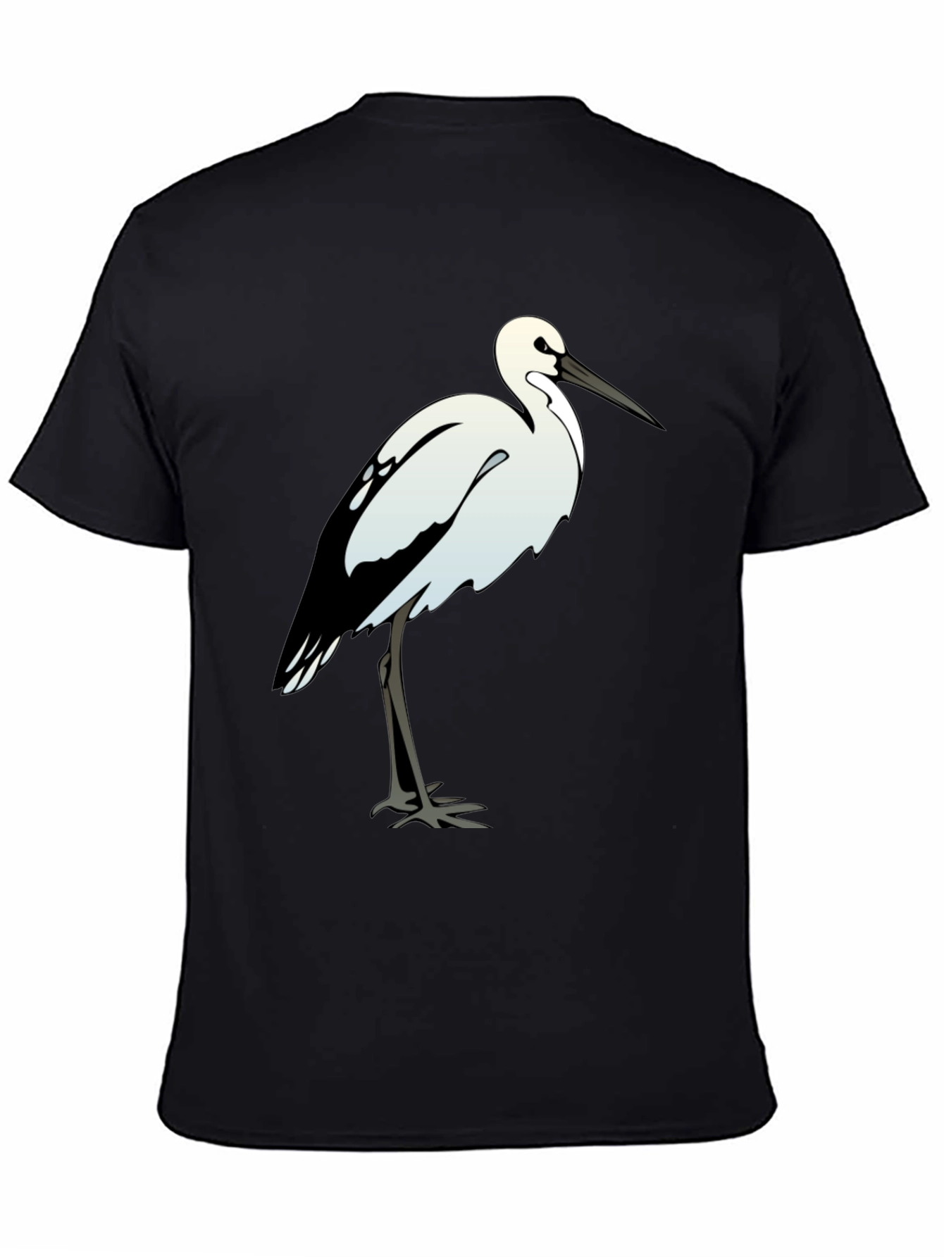 Black Cotton Tee with White Bird Print
