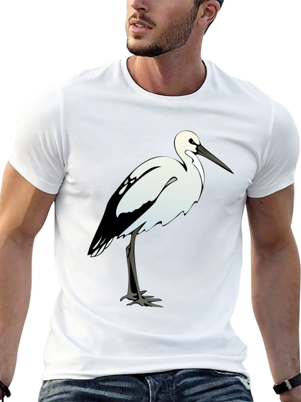 Black Cotton Tee with White Bird Print
