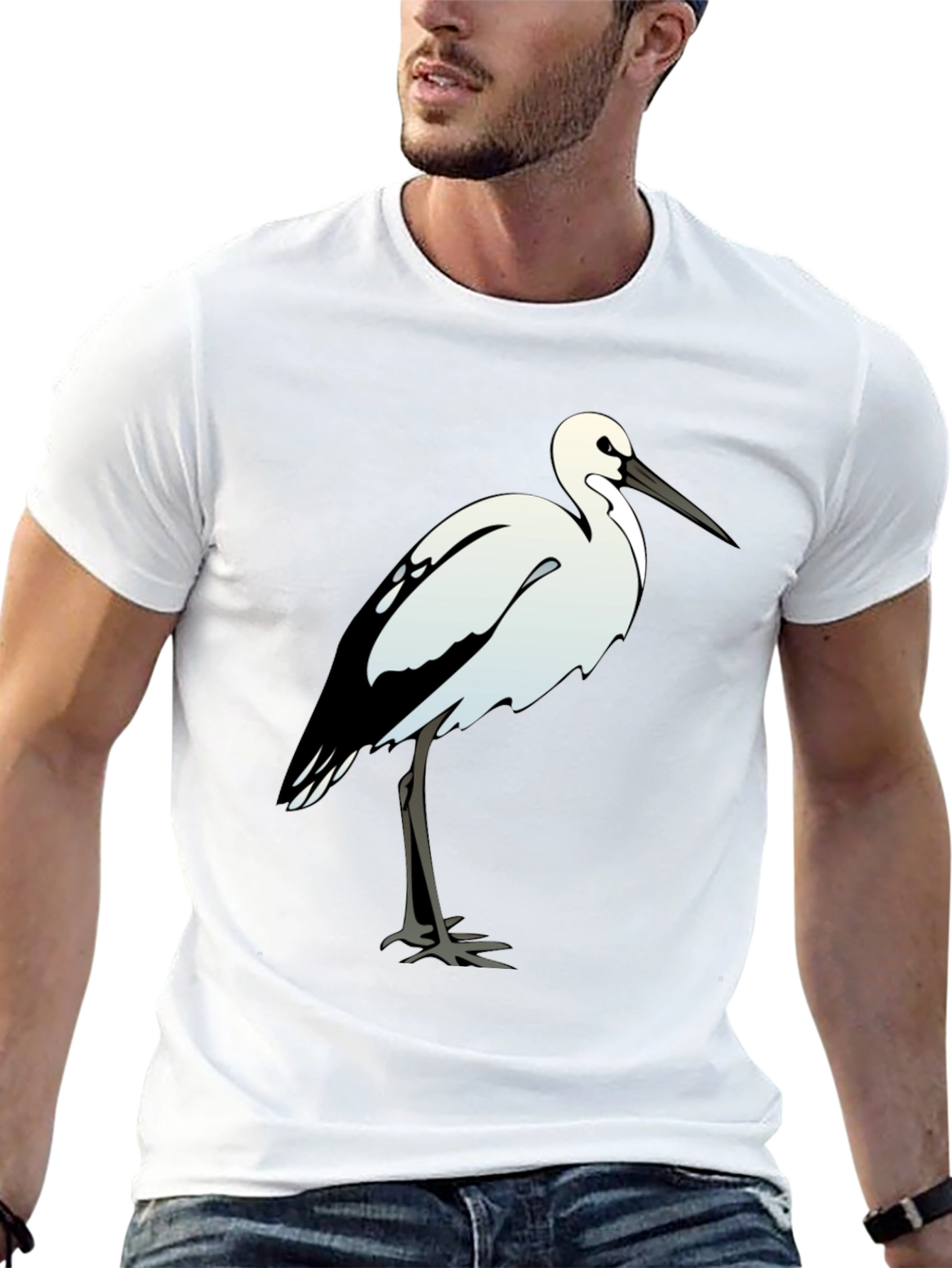 Black Cotton Tee with White Bird Print