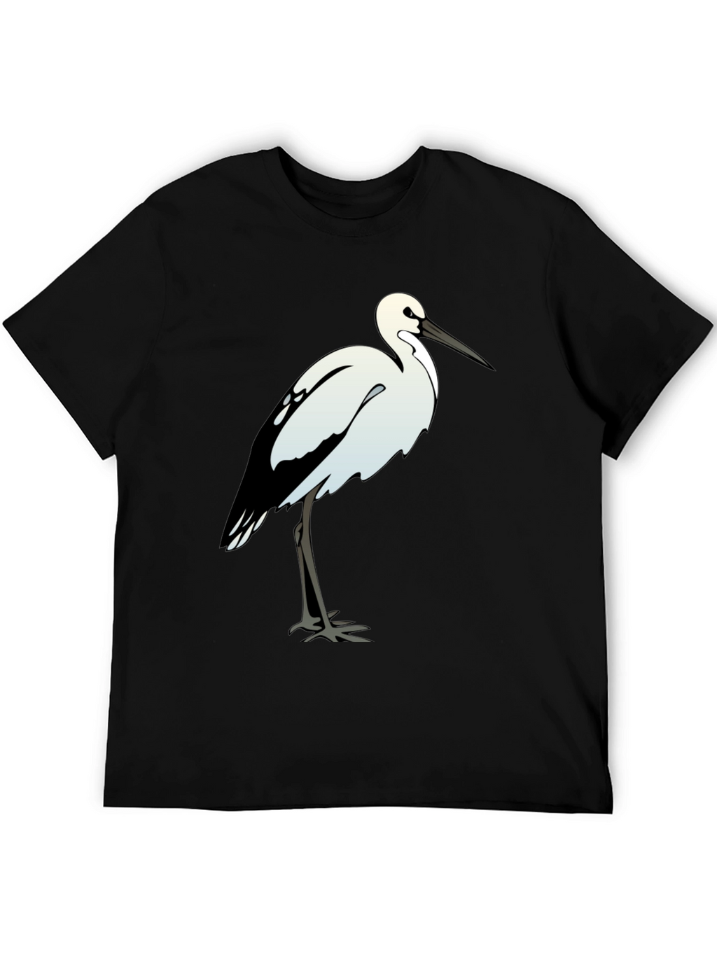 Black Cotton Tee with White Bird Print