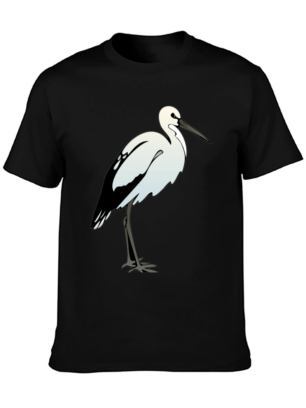 Black Cotton Tee with White Bird Print