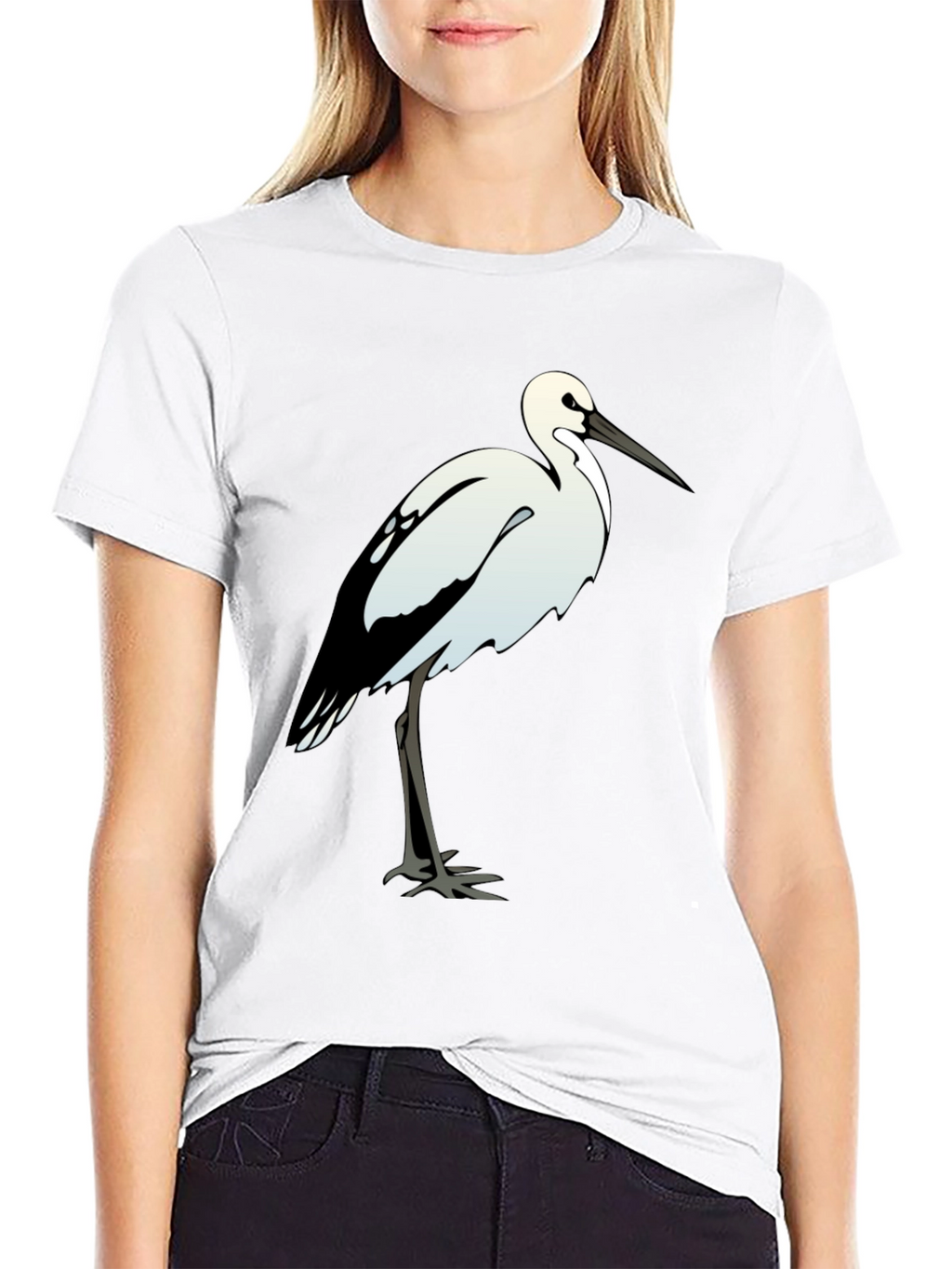 Black Cotton Tee with White Bird Print