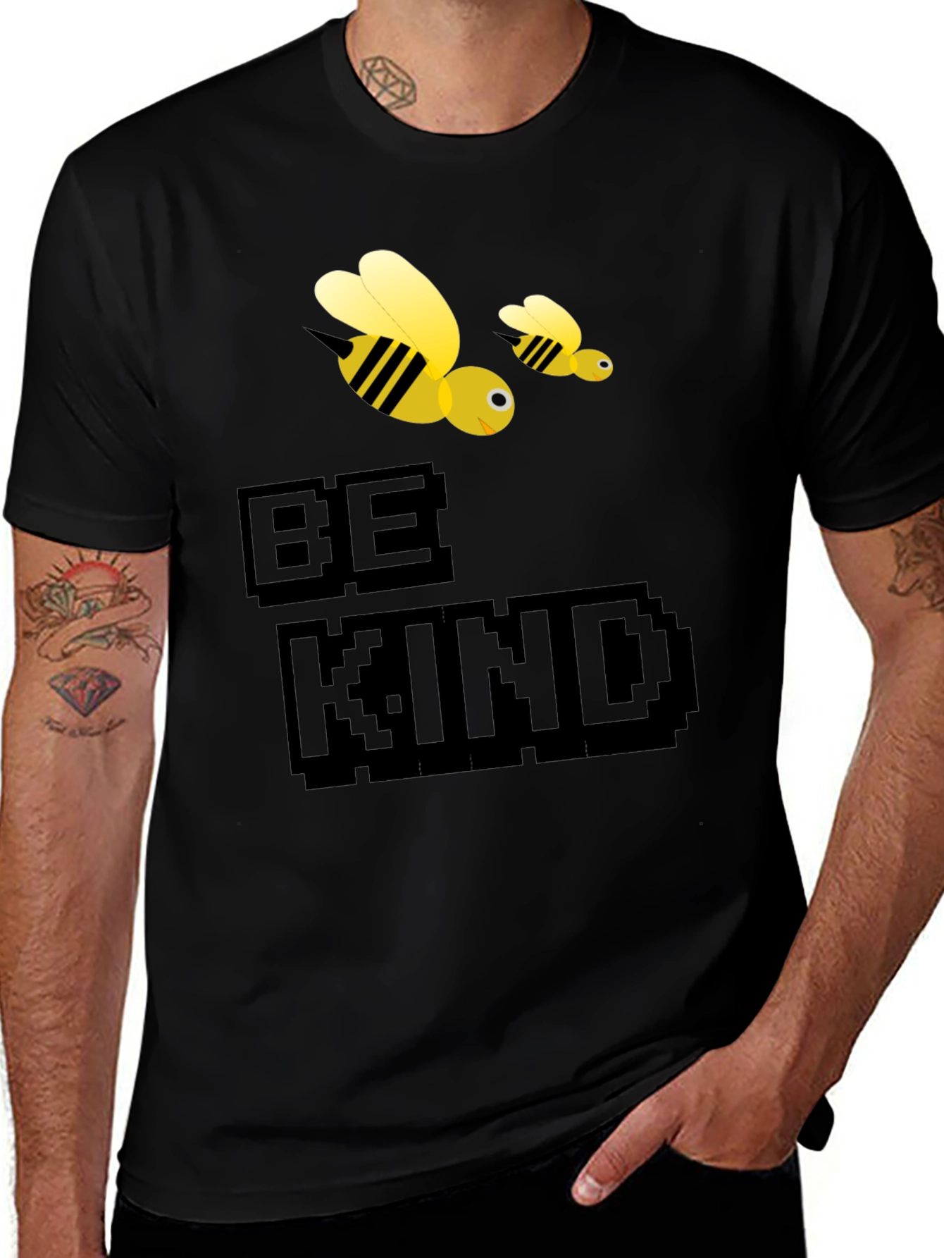 Be Kind Bee Graphic Tee - Black Cotton T-Shirt