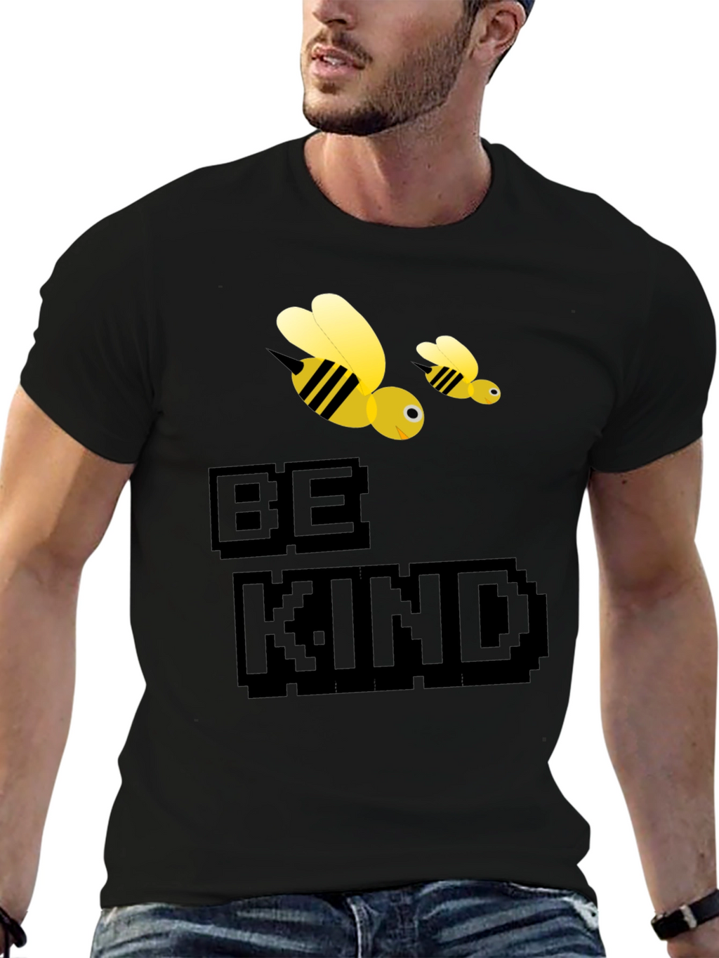 Be Kind Bee Graphic Tee - Black Cotton T-Shirt