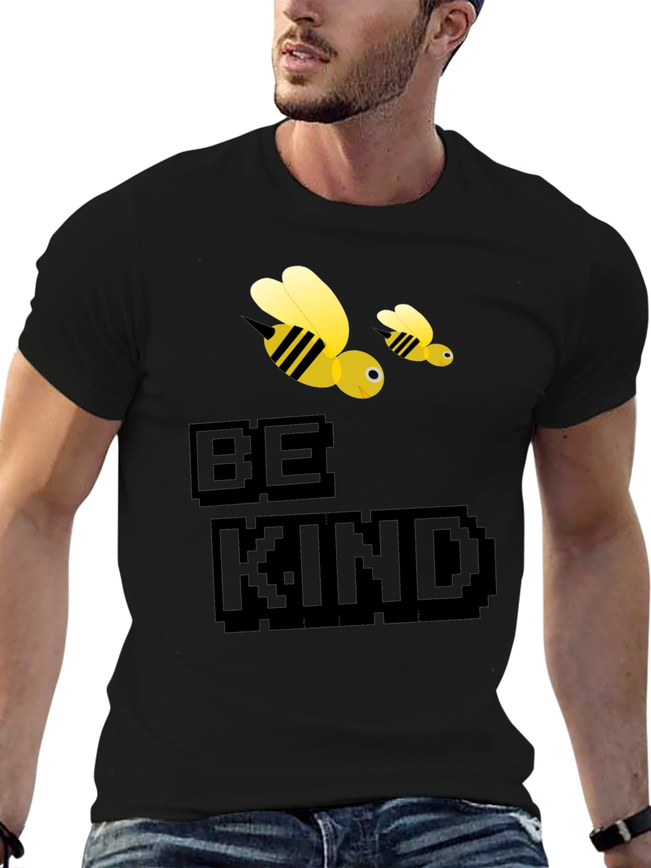 Be Kind Bee Graphic Tee - Black Cotton T-Shirt