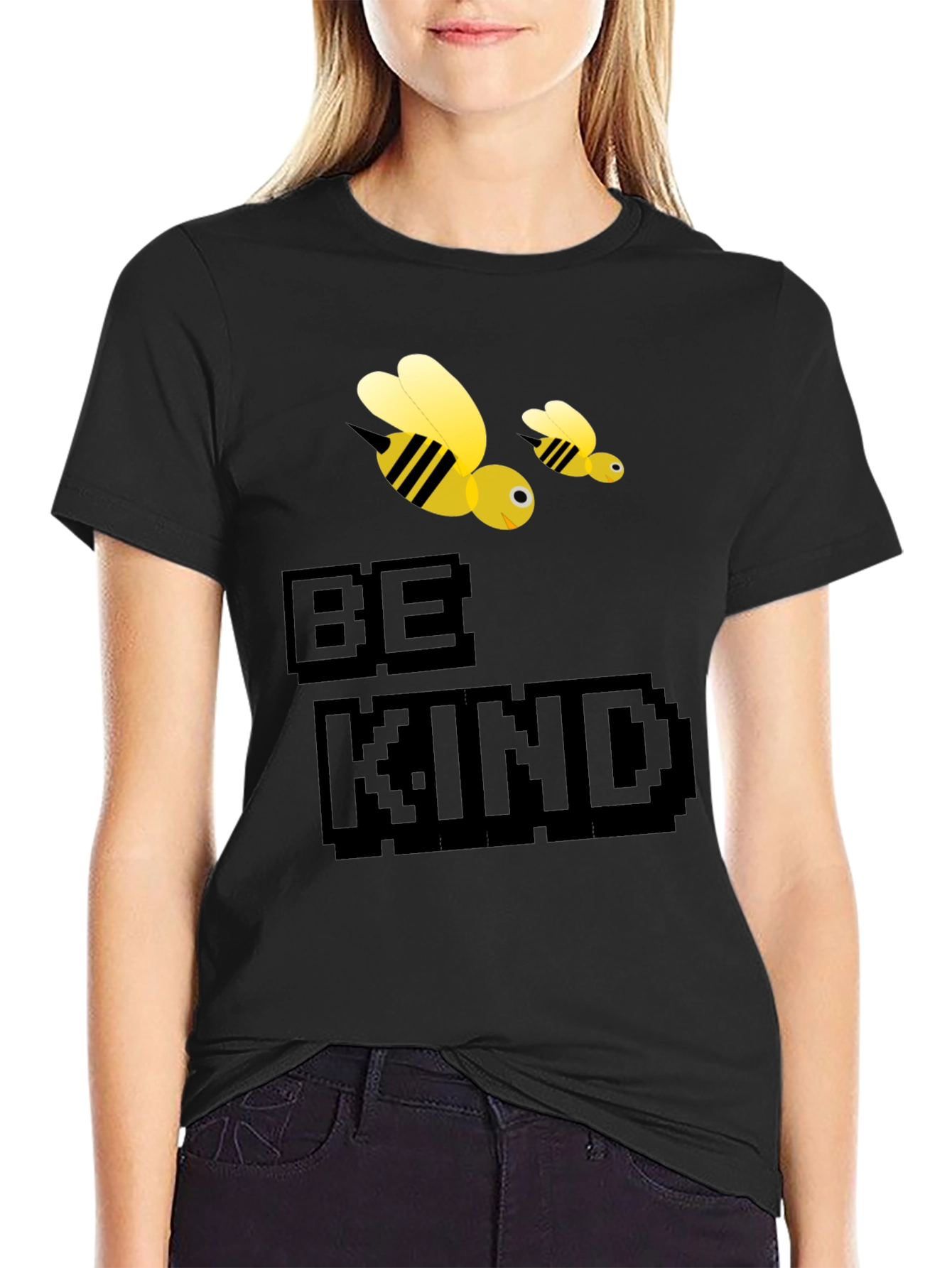 Be Kind Bee Graphic Tee - Black Cotton T-Shirt