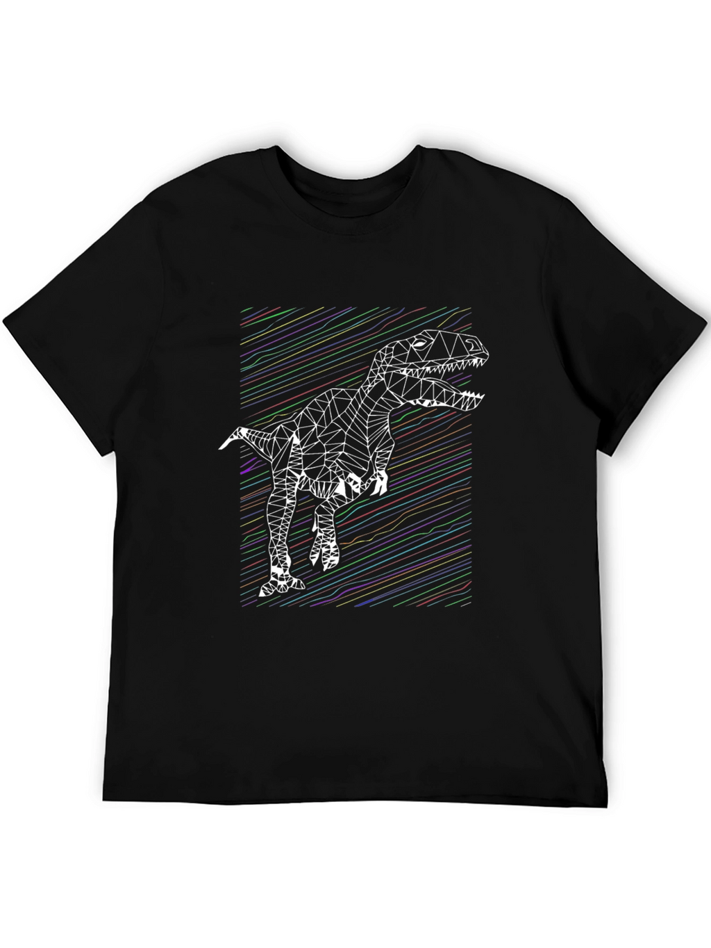 Geometric Dinosaur Graphic Tee - Stylish Mens Black T-Shirt