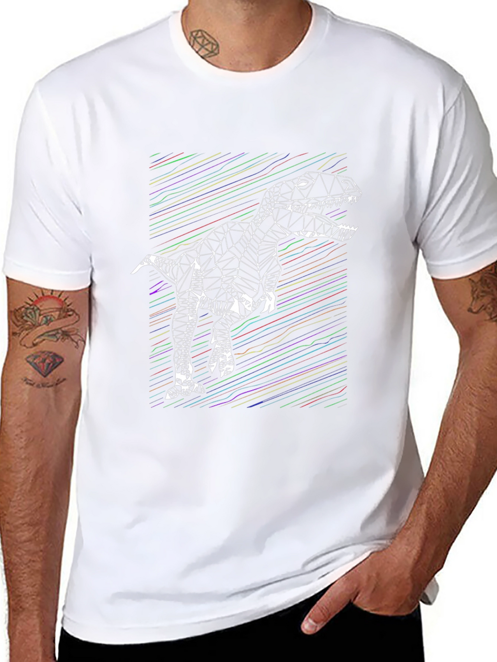 Geometric Dinosaur Graphic Tee - Stylish Mens Black T-Shirt