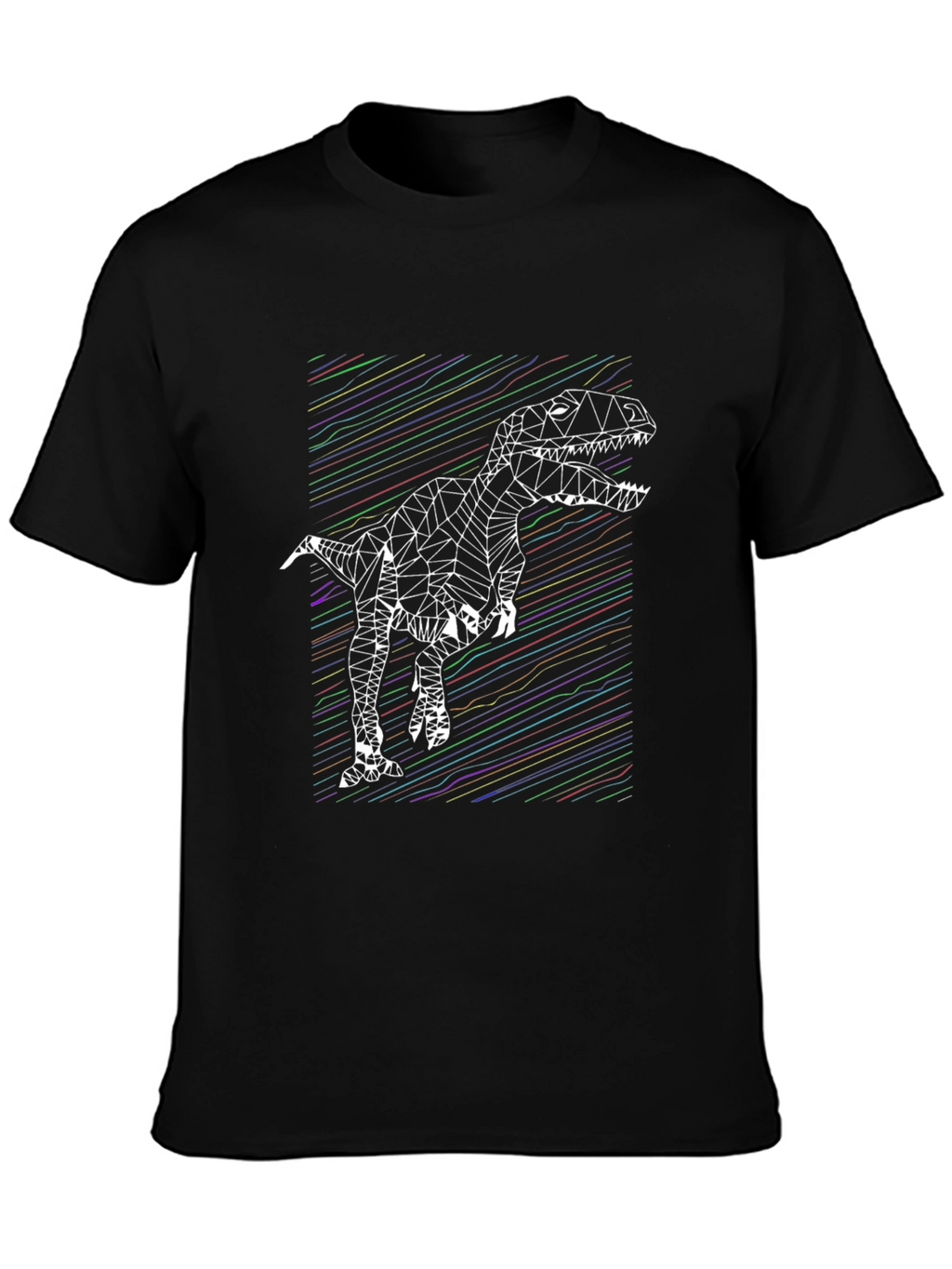 Geometric Dinosaur Graphic Tee - Stylish Mens Black T-Shirt