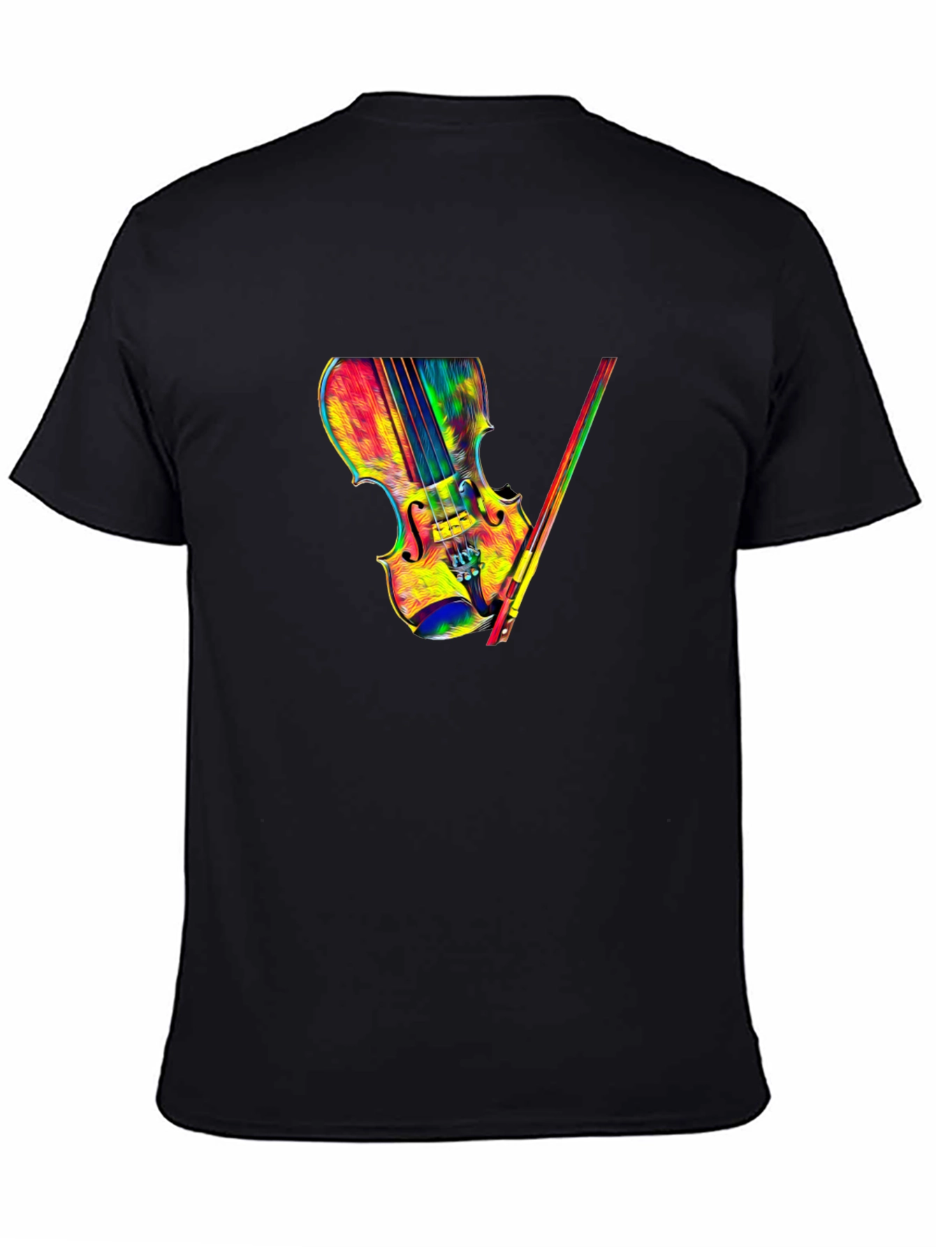 Colorful Violin Graphic Tee - Black T-Shirt
