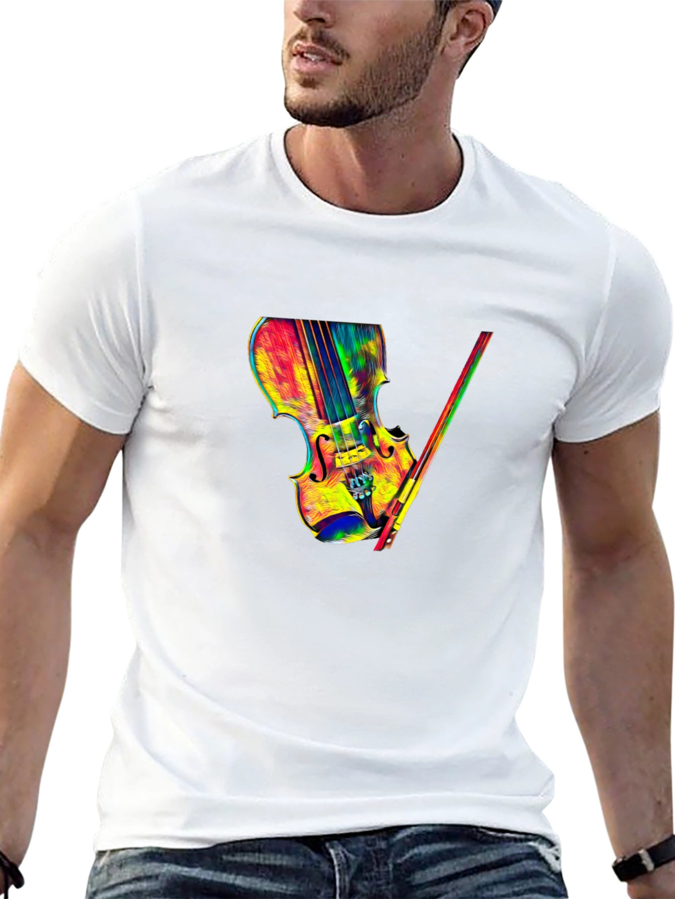 Colorful Violin Graphic Tee - Black T-Shirt