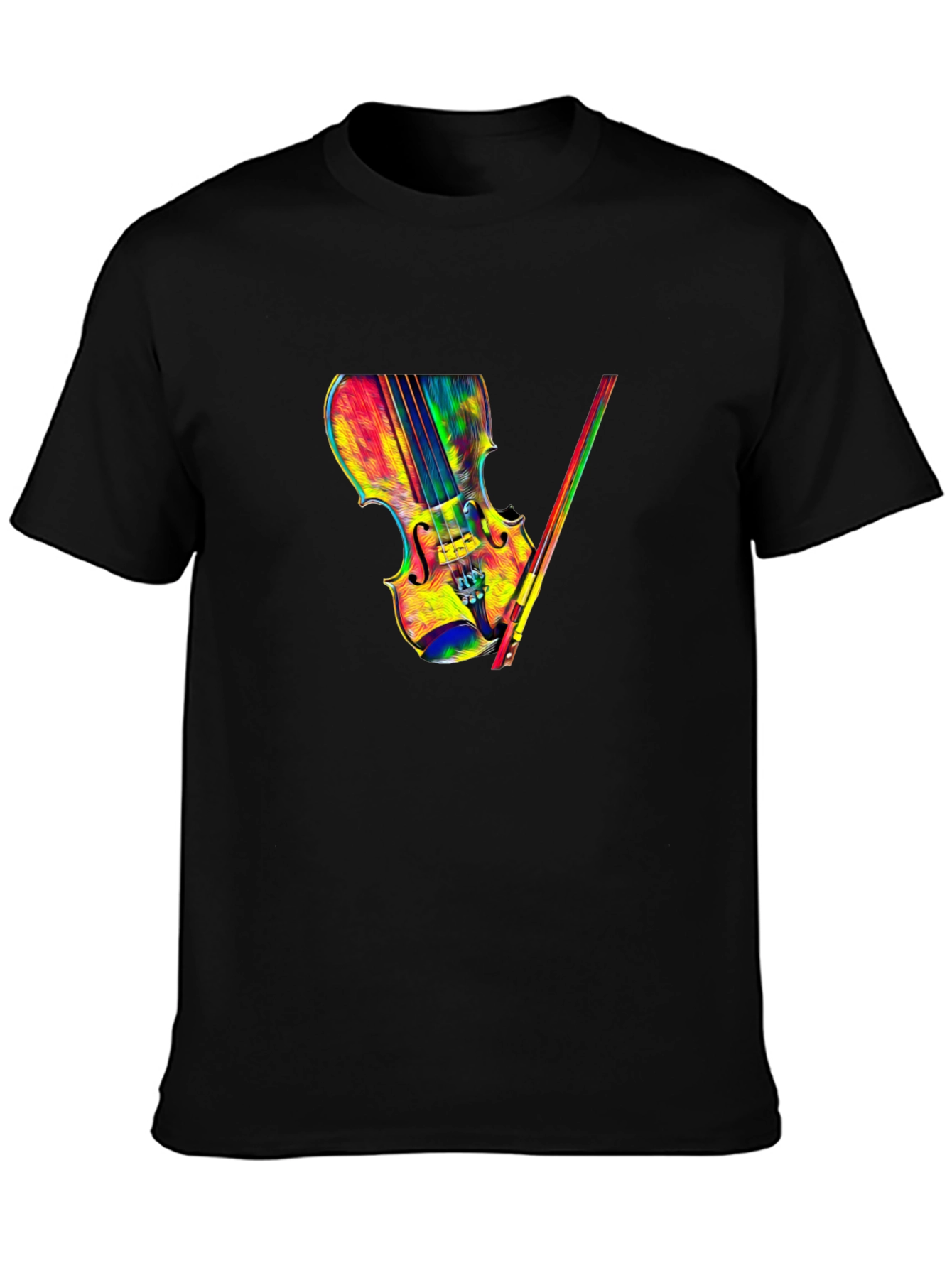 Colorful Violin Graphic Tee - Black T-Shirt