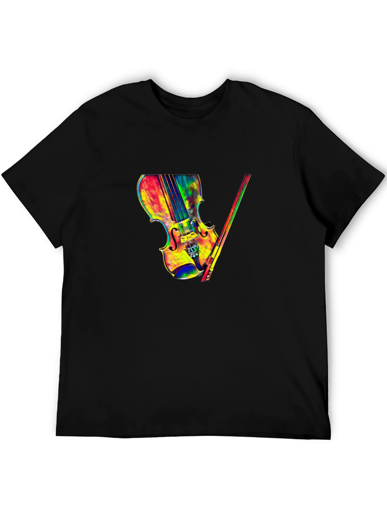 Colorful Violin Graphic Tee - Black T-Shirt