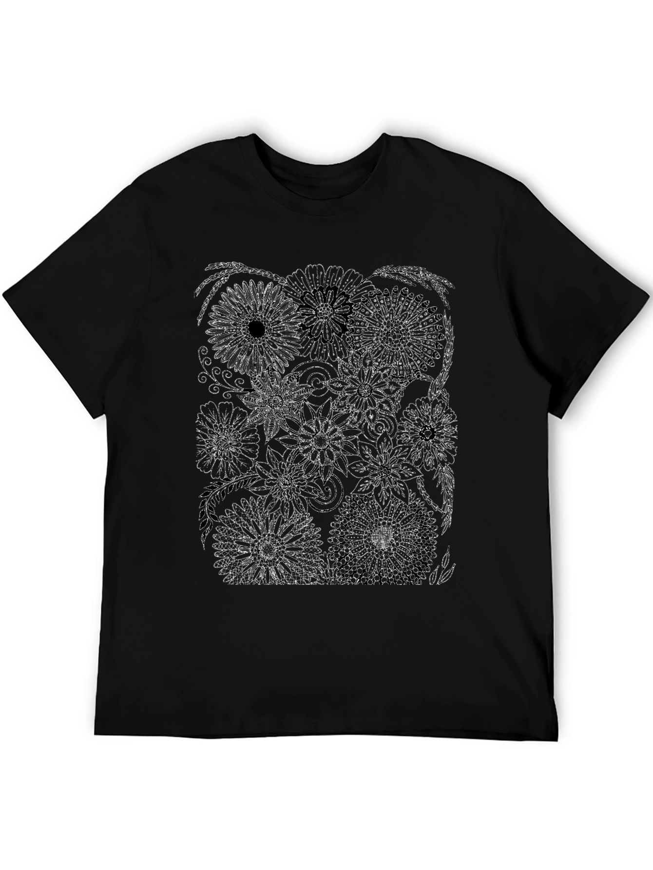 Floral Print Black Crew Neck T-Shirt