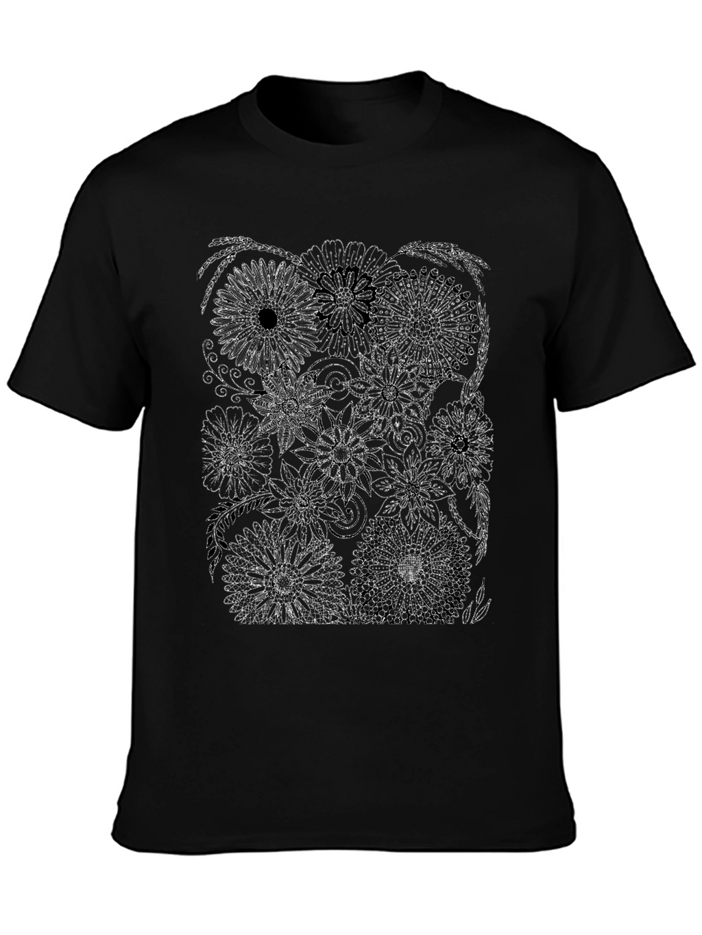 Floral Print Black Crew Neck T-Shirt