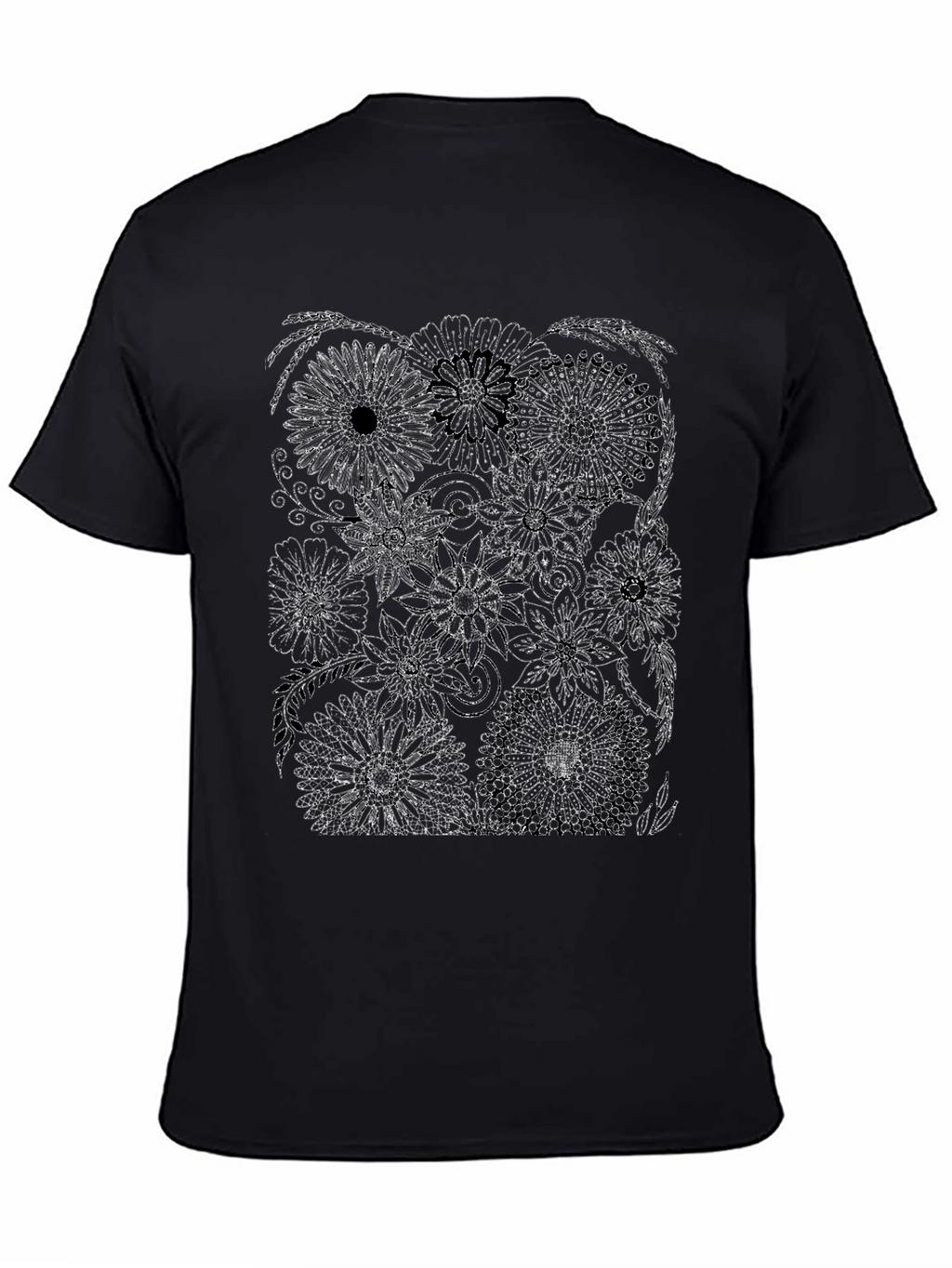 Floral Print Black Crew Neck T-Shirt