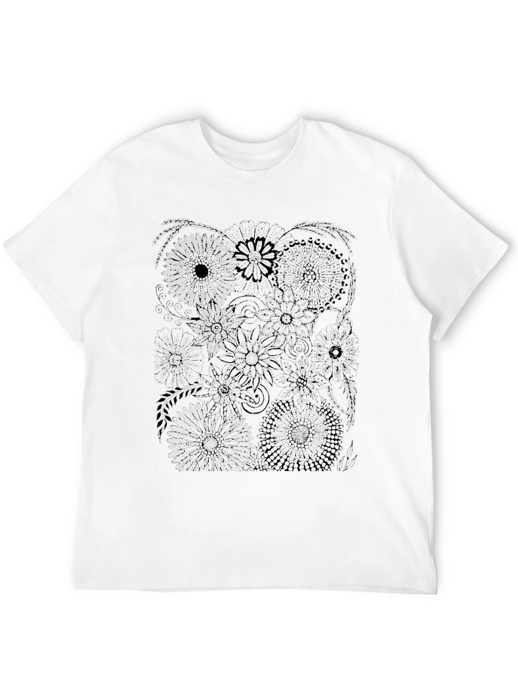 Floral Print Black Crew Neck T-Shirt