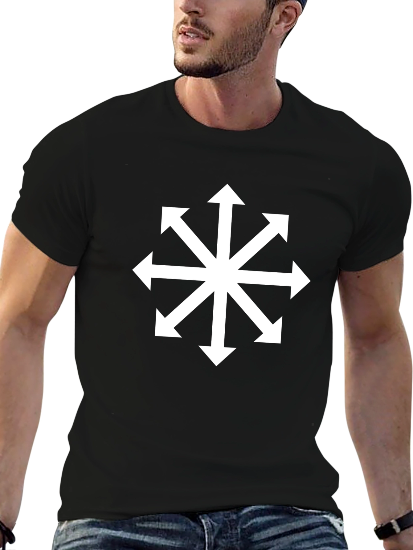 Chaos Star T-Shirt - Black Cotton Tee with Arrow Design
