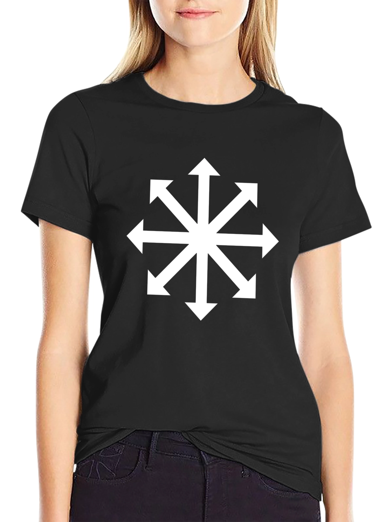 Chaos Star T-Shirt - Black Cotton Tee with Arrow Design