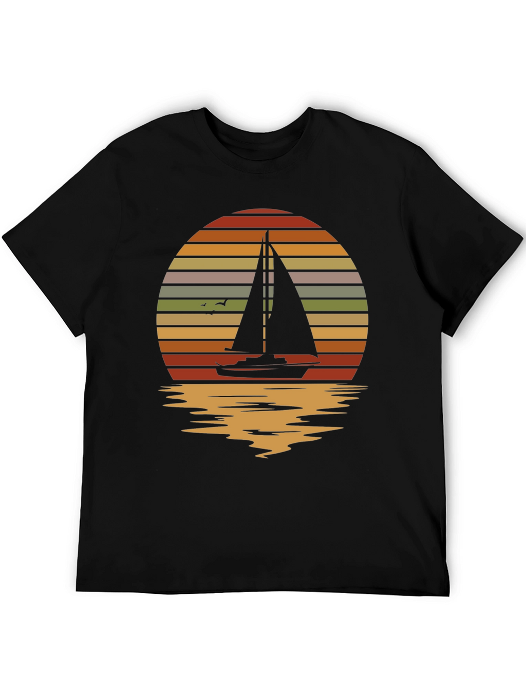 Sailboat Sunset Graphic Tee - Retro Style Black T-Shirt