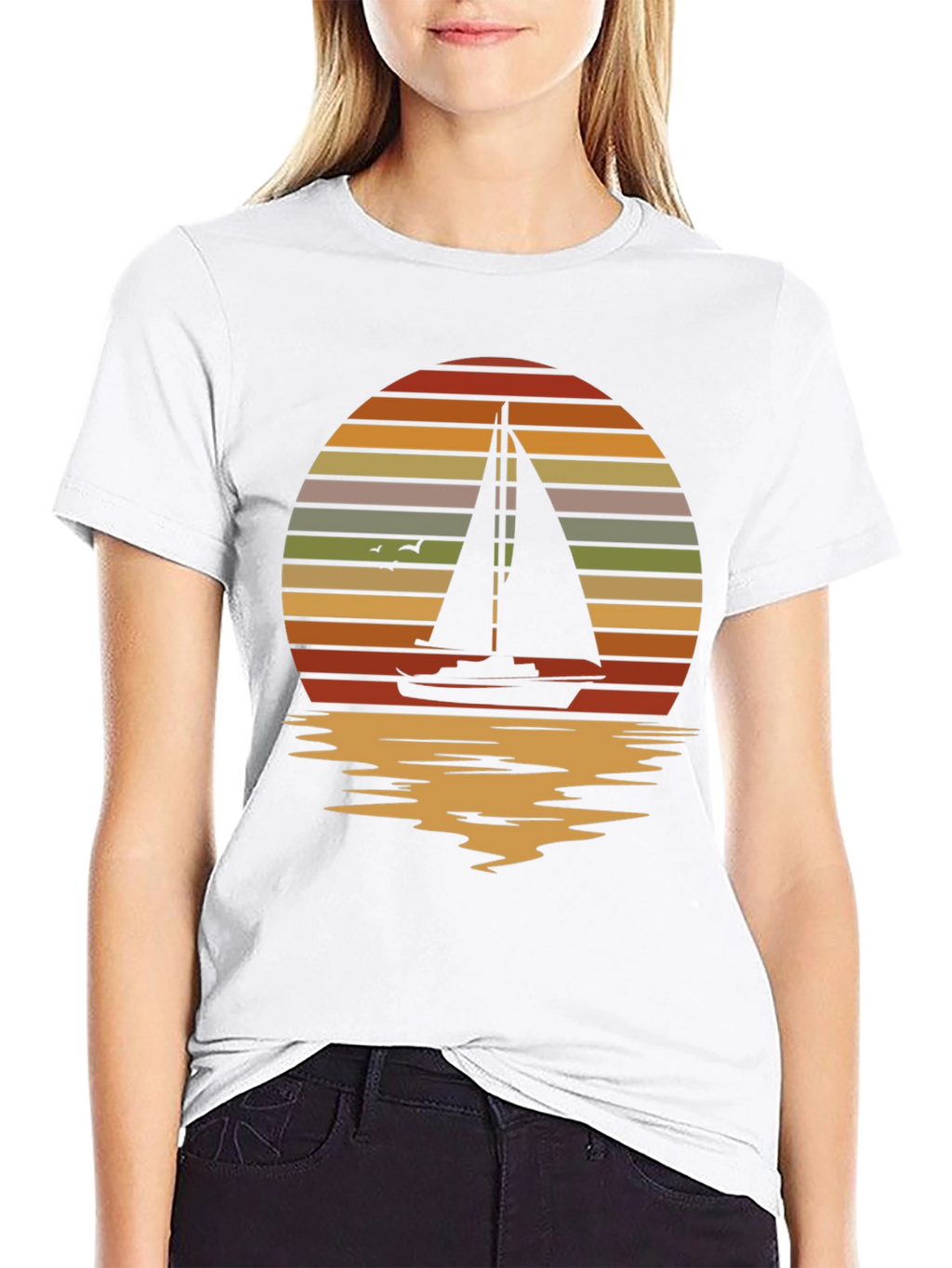 Sailboat Sunset Graphic Tee - Retro Style Black T-Shirt