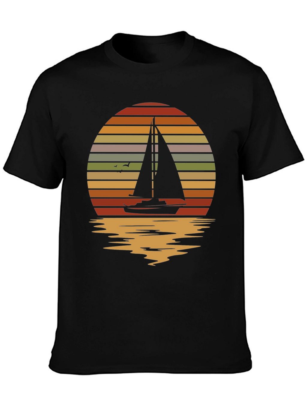 Sailboat Sunset Graphic Tee - Retro Style Black T-Shirt