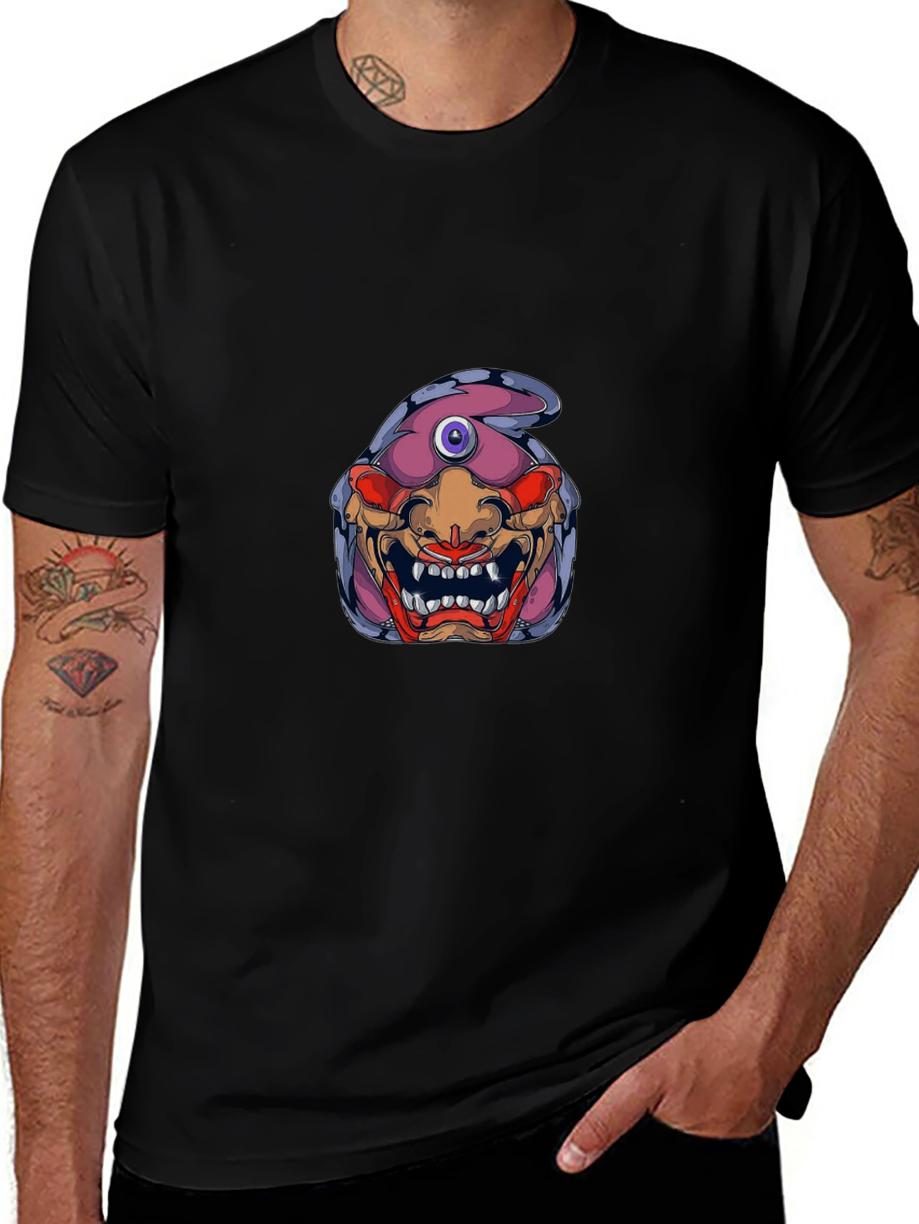Monster Graphic Print Black T-Shirt