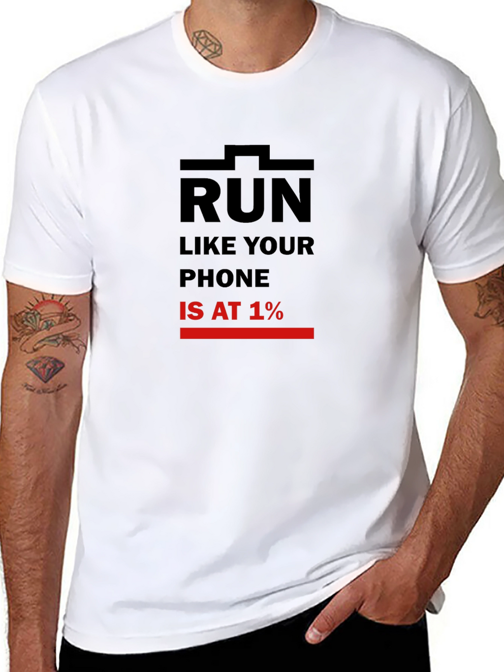 Run Like Your Phone is at 1% Black T-Shirt