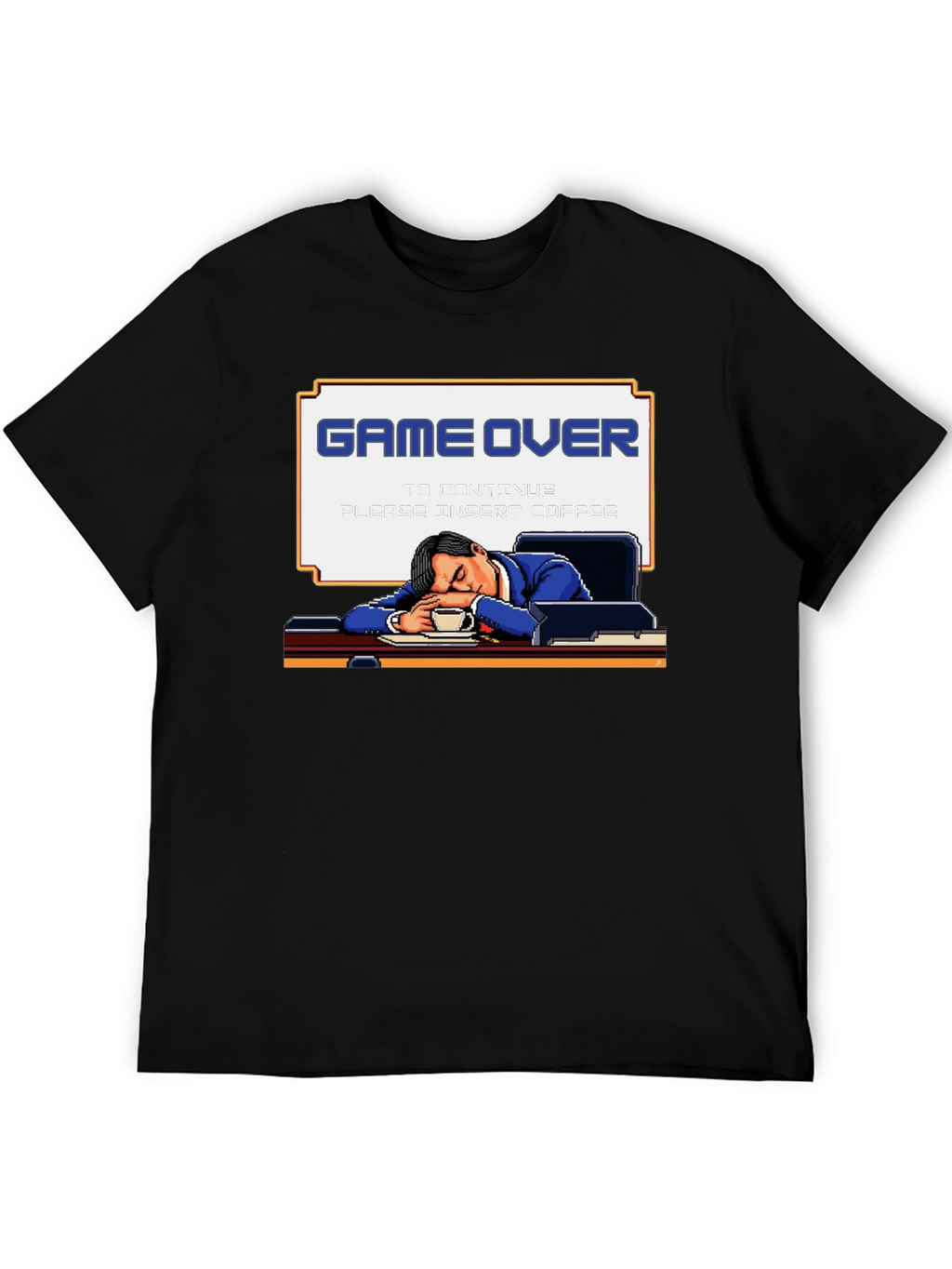 Game Over Coffee Mens T-Shirt Funny Pixelated Graphic Tee