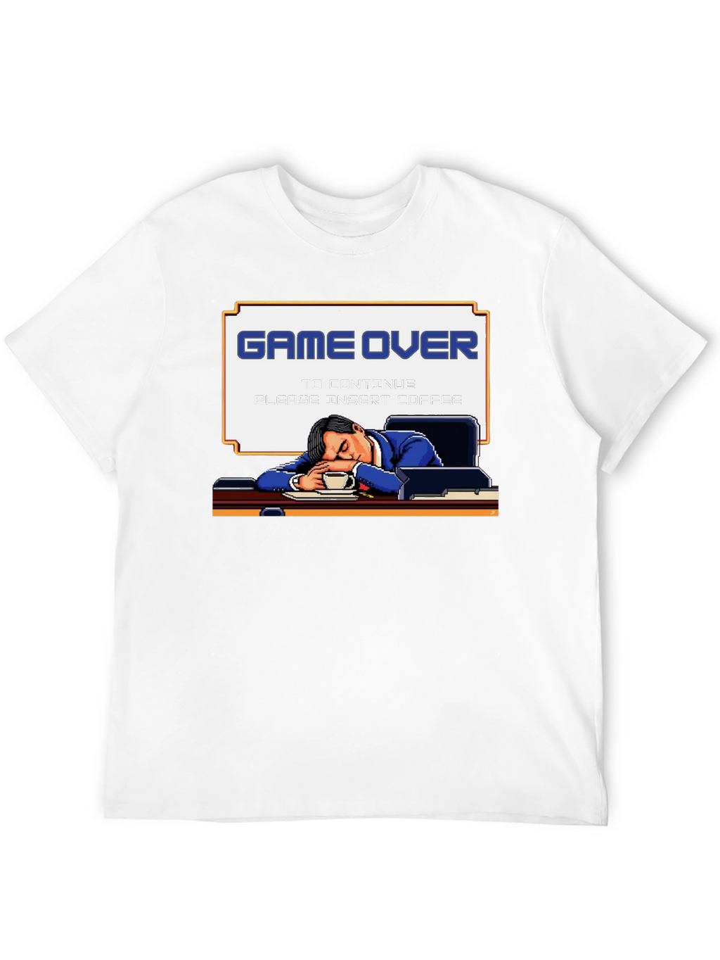 Game Over Coffee Mens T-Shirt Funny Pixelated Graphic Tee