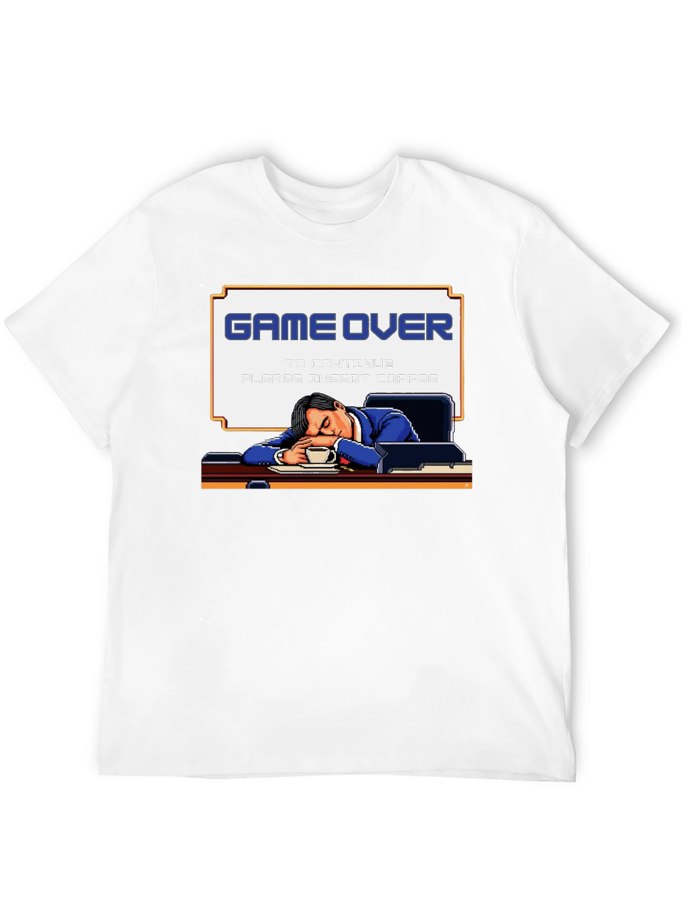 Game Over Coffee Mens T-Shirt Funny Pixelated Graphic Tee