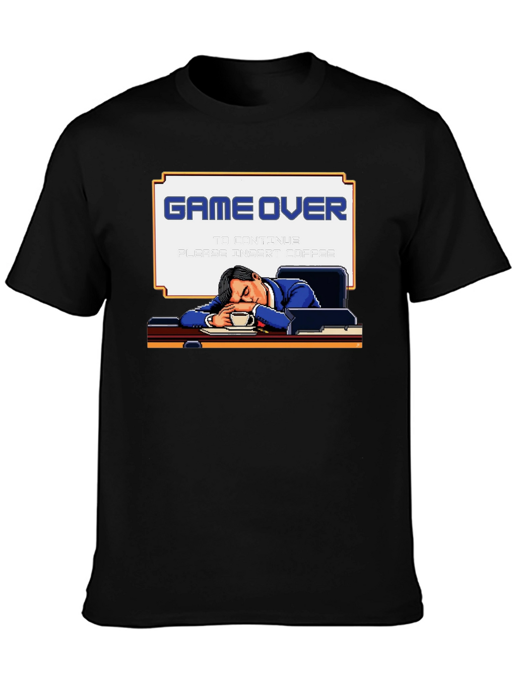 Game Over Coffee Mens T-Shirt Funny Pixelated Graphic Tee