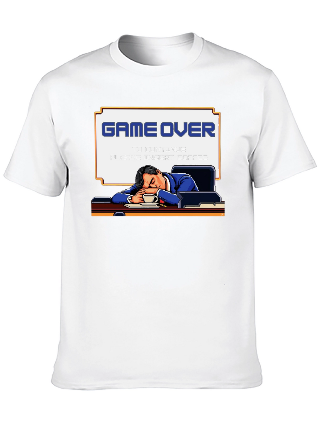 Game Over Coffee Mens T-Shirt Funny Pixelated Graphic Tee