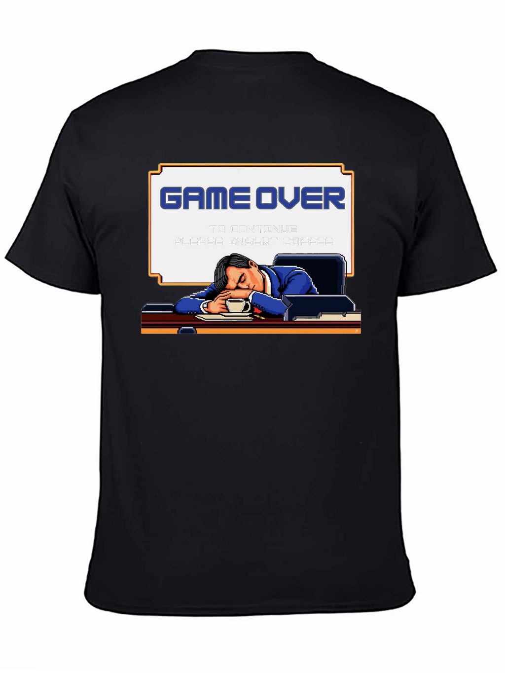 Game Over Coffee Mens T-Shirt Funny Pixelated Graphic Tee