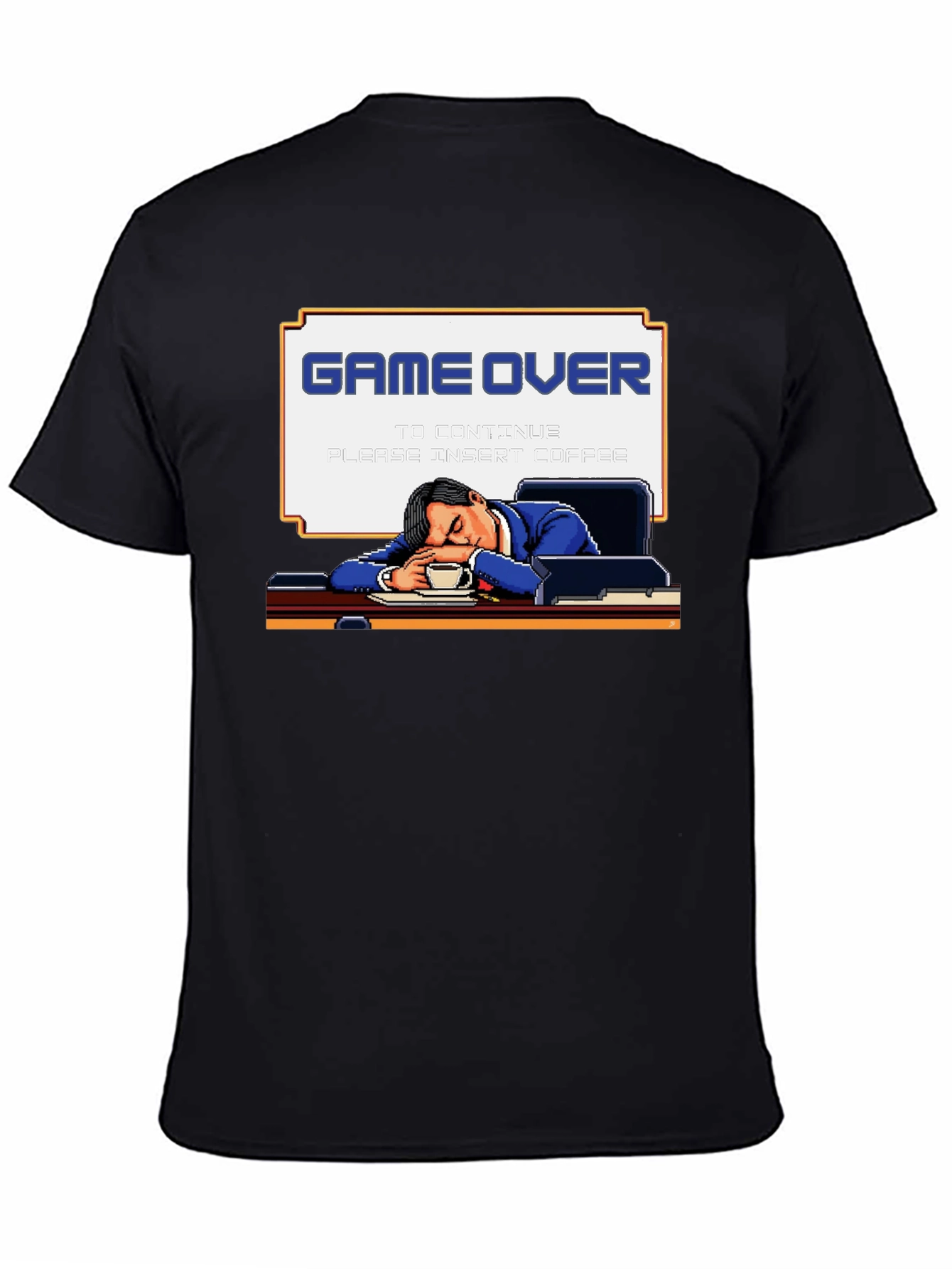 Game Over Coffee Mens T-Shirt Funny Pixelated Graphic Tee