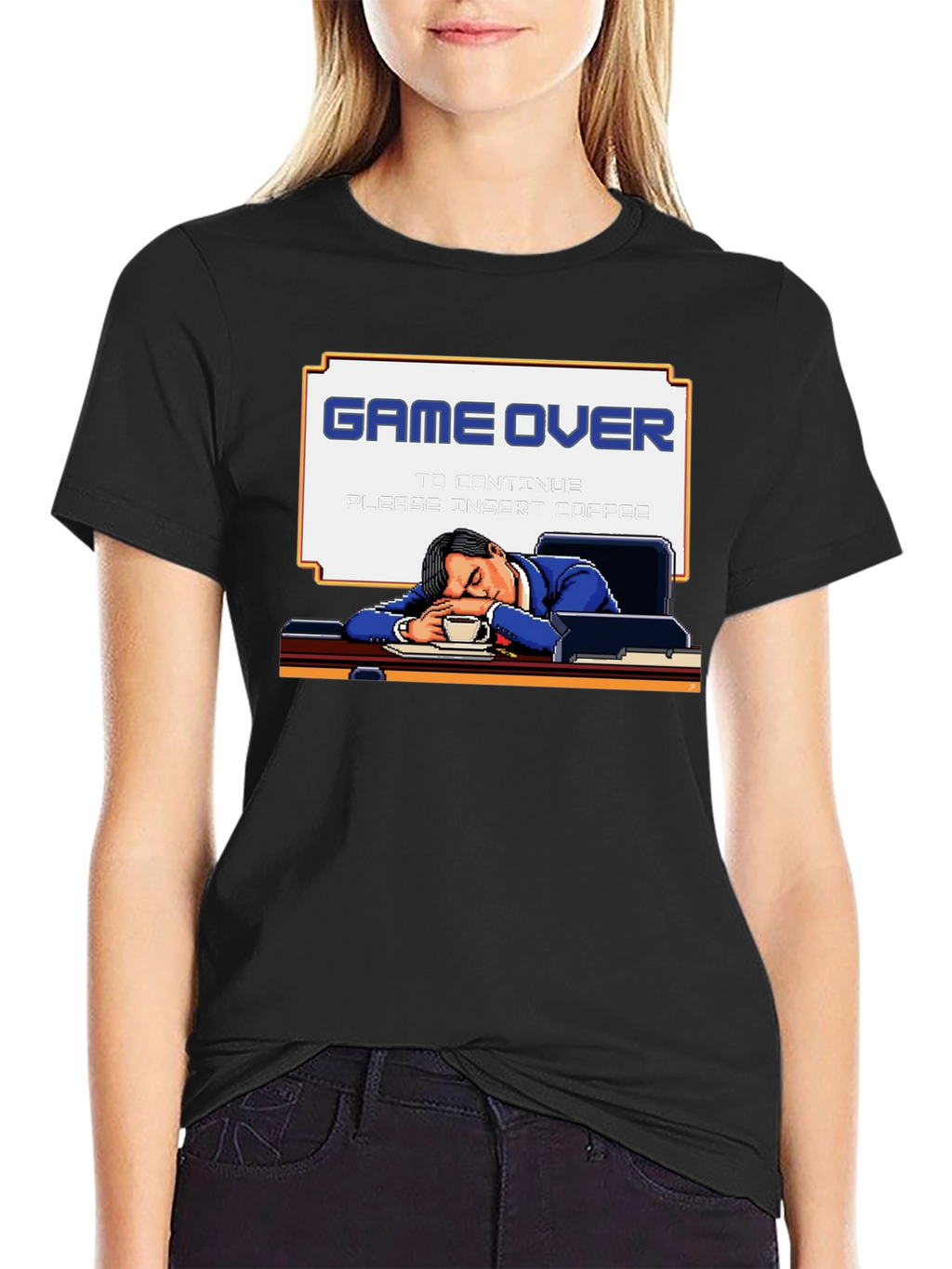 Game Over Coffee Mens T-Shirt Funny Pixelated Graphic Tee