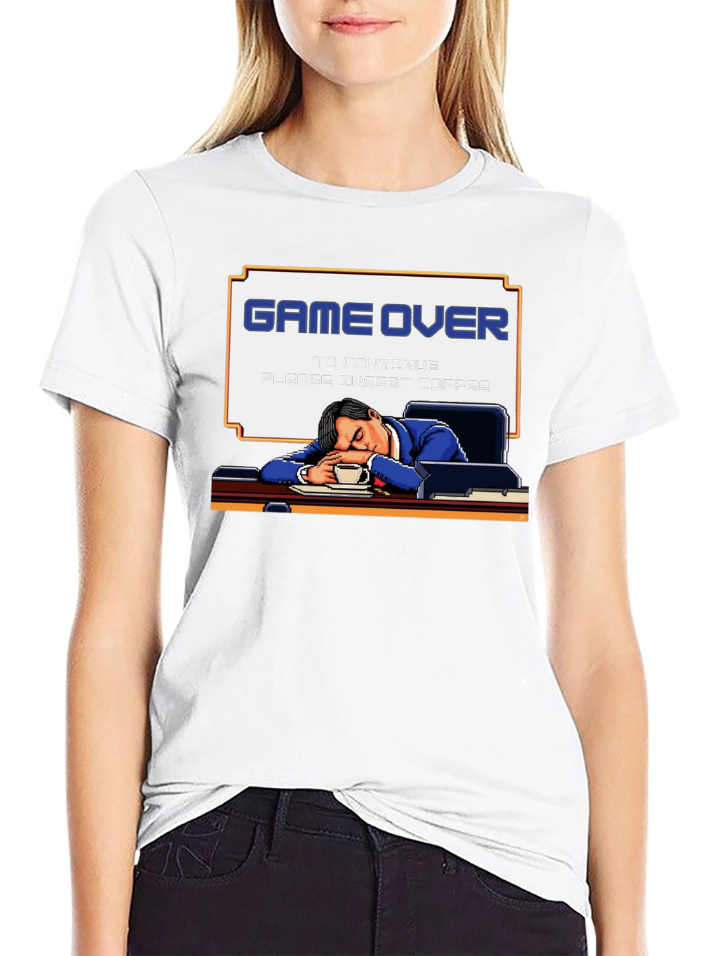 Game Over Coffee Mens T-Shirt Funny Pixelated Graphic Tee