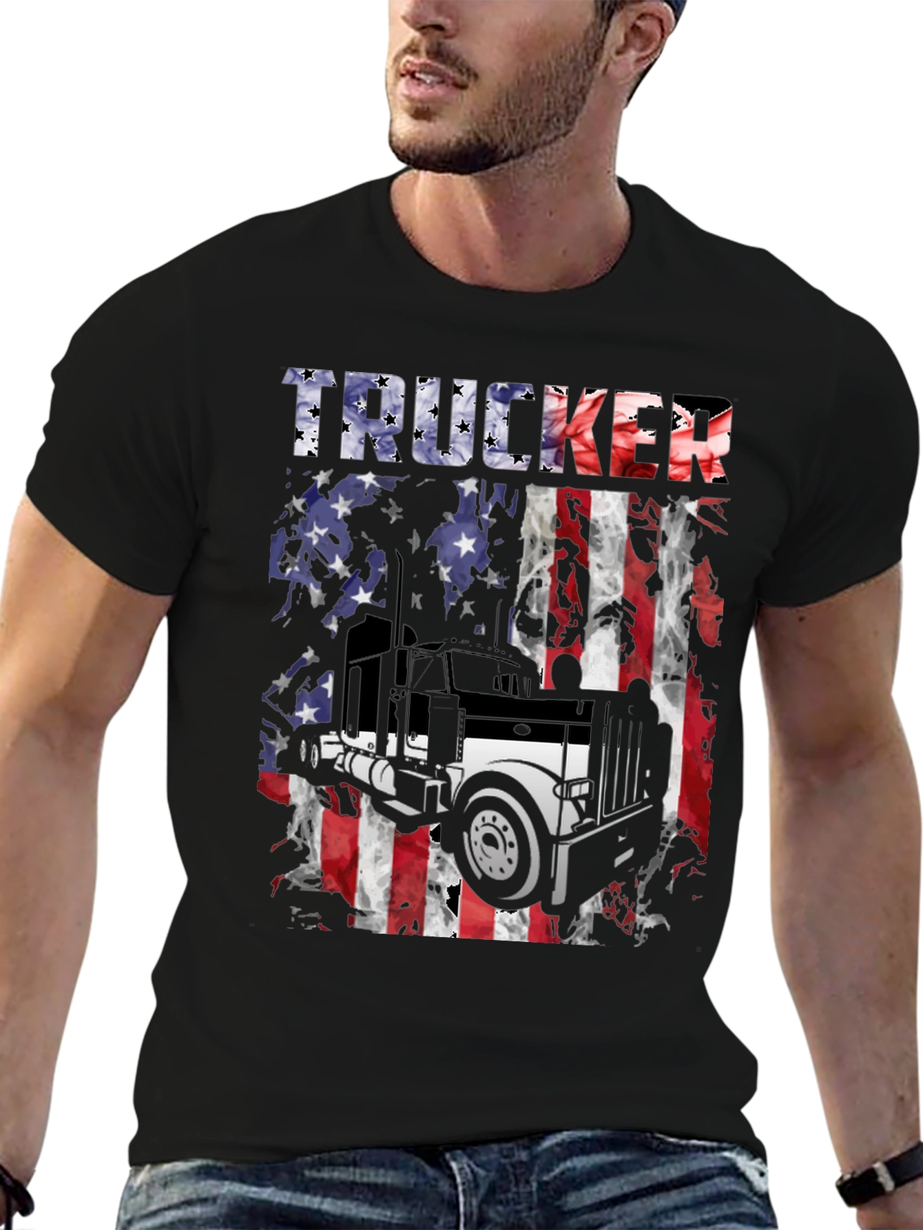 Trucker USA Flag Graphic T-Shirt