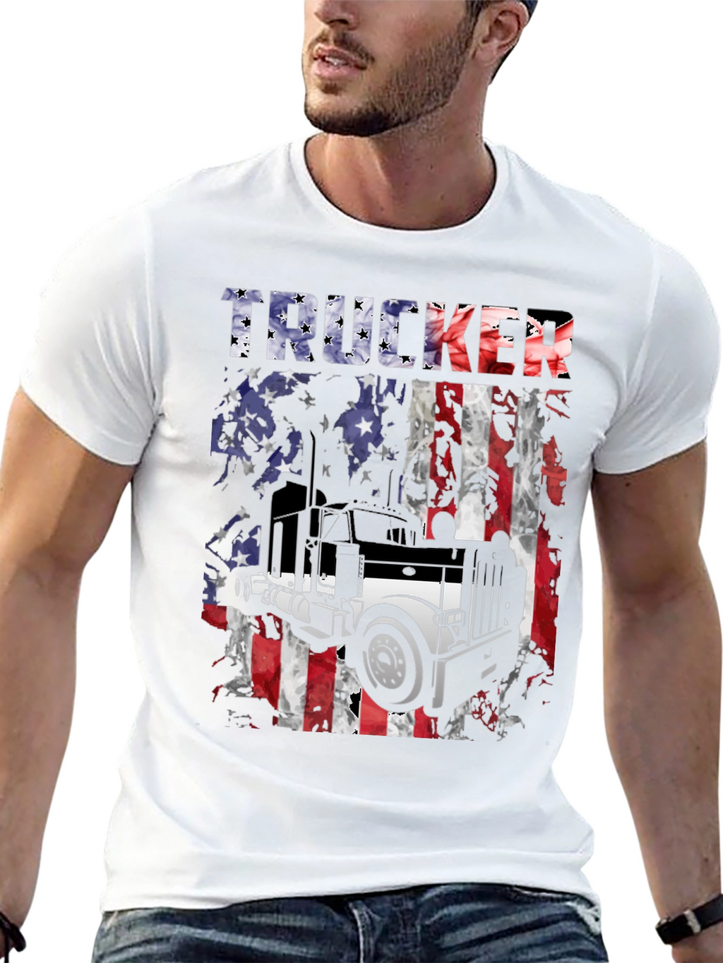 Trucker USA Flag Graphic T-Shirt