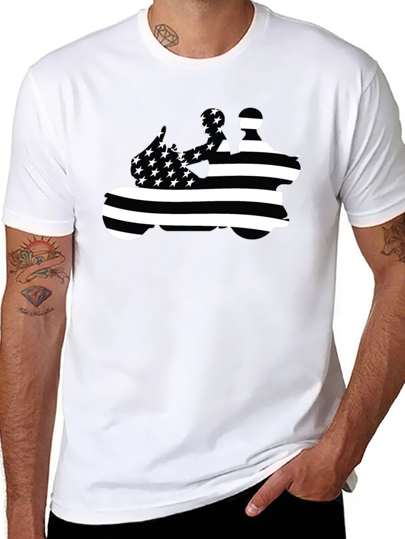 Motorcycle Rider American Flag Black T-Shirt